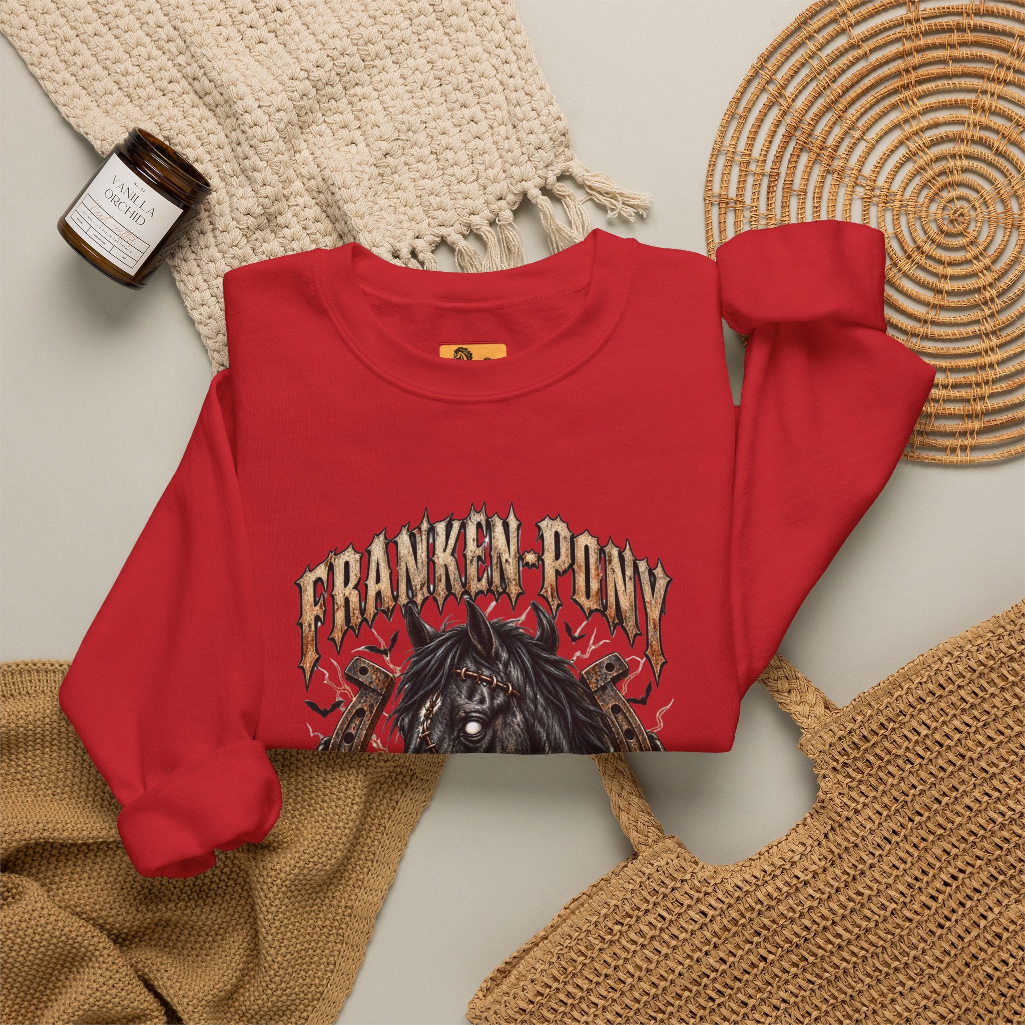 Franken-Pony Stables Est. 1818 Halloween Sweatshirt Gothic Horse Crest Crewneck