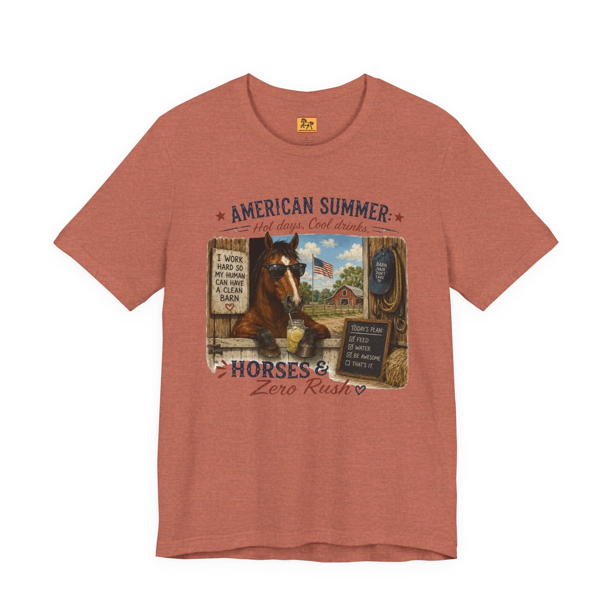 American Summer Horses T-Shirt | "Horses & Zero Rush" Vintage Farm Tee