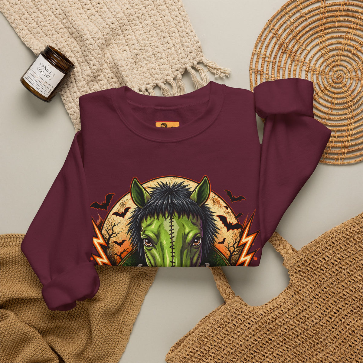 Franken-Pony Halloween Sweatshirt, Mad Science Monster Horse Crewneck