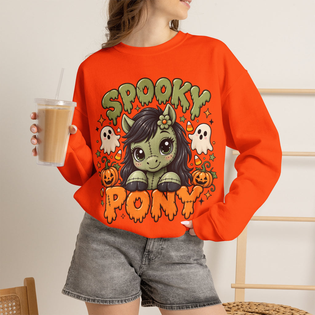 Spooky Pony Cute Halloween Sweatshirt Kawaii Stitched Pony Crewneck