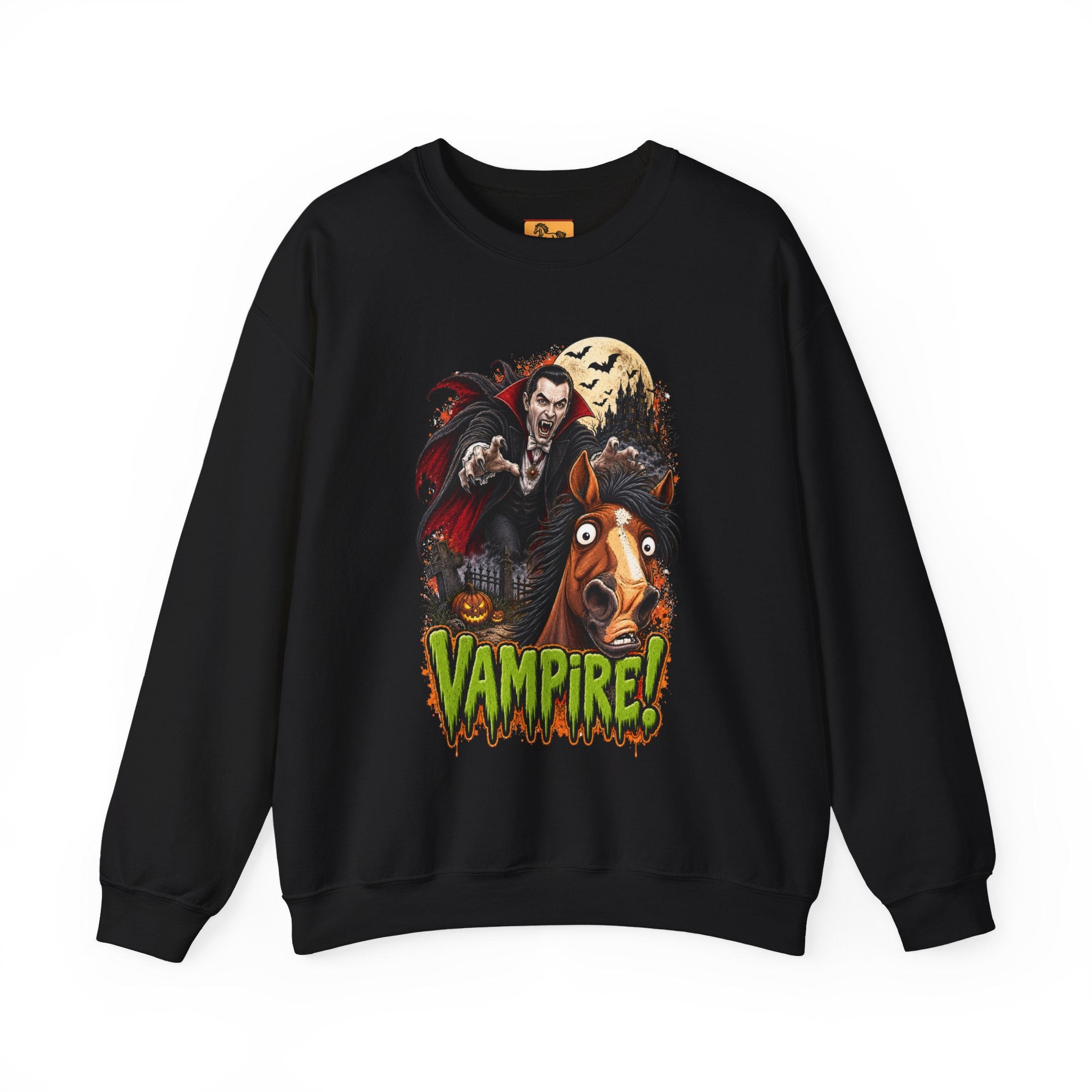 Vampire! Spooky Horse Halloween Sweatshirt Funny Haunted Pony Crewneck