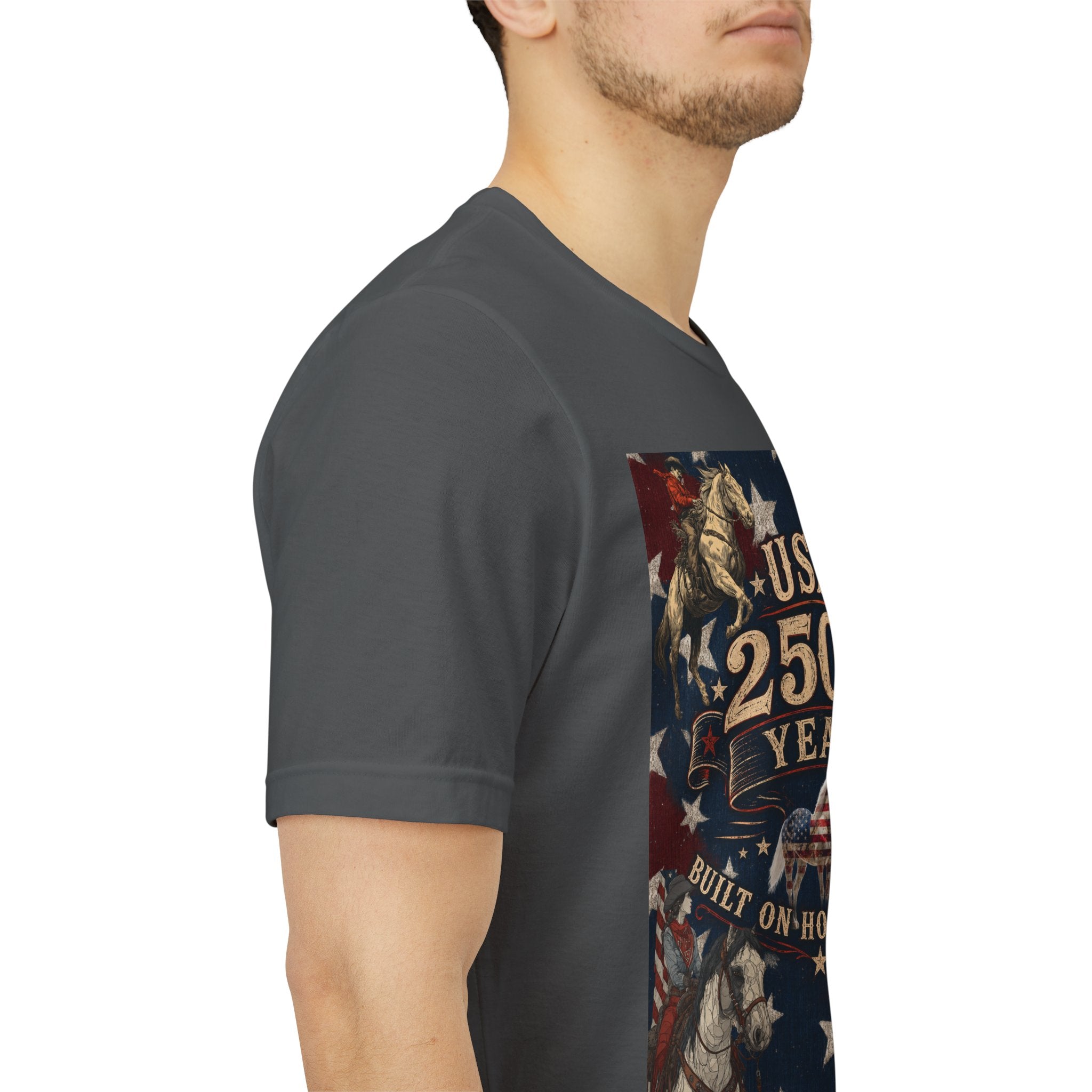 USA 250th Anniversary "Built on Horseback" Patriotic T-Shirt | American Equestrian Tee
