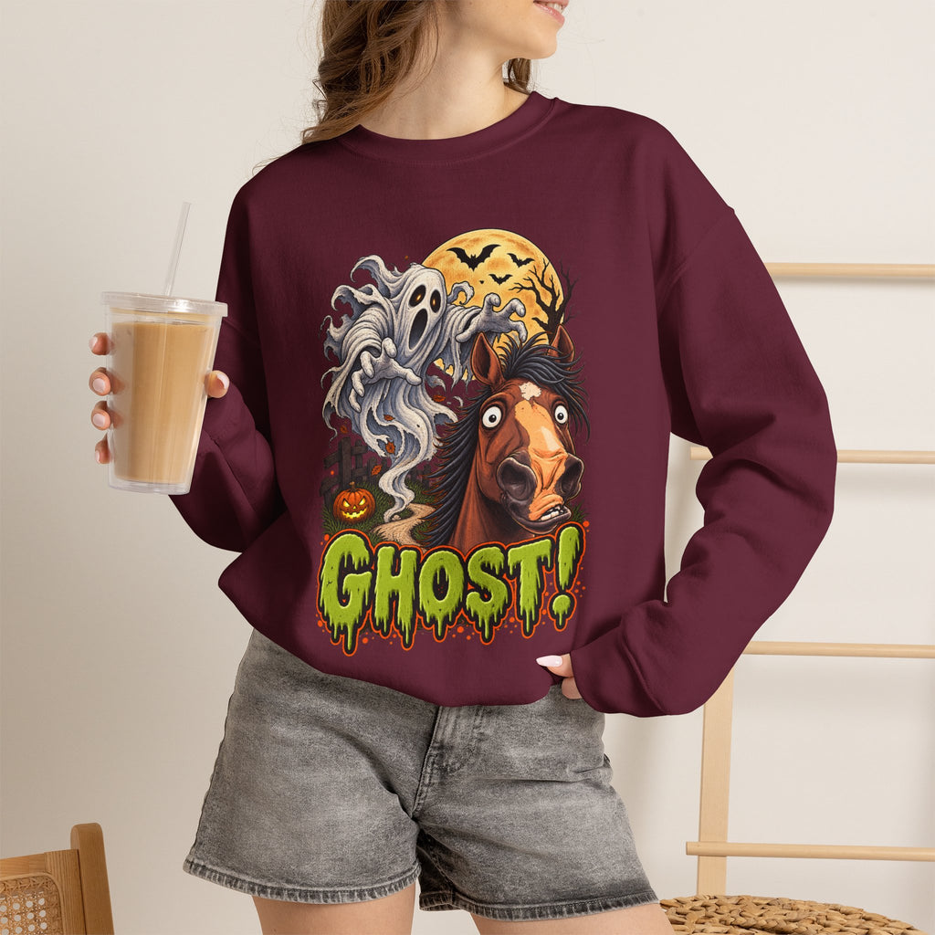 Ghost! Spooky Horse Halloween Sweatshirt Funny Haunted Pony Crewneck