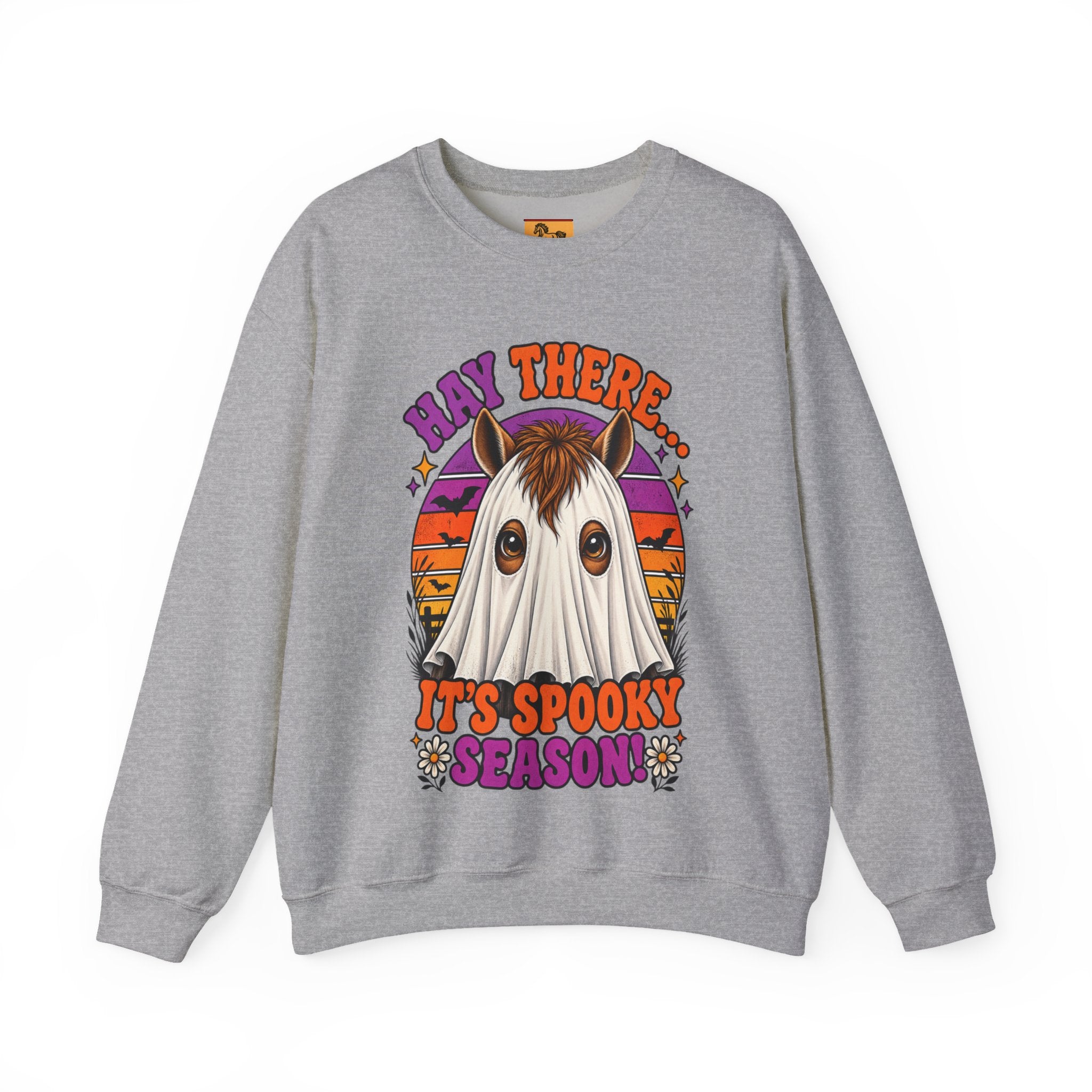 Hay There, It's Spooky Season! Ghost Horse Halloween Sweatshirt Funny Equestrian Crewneck