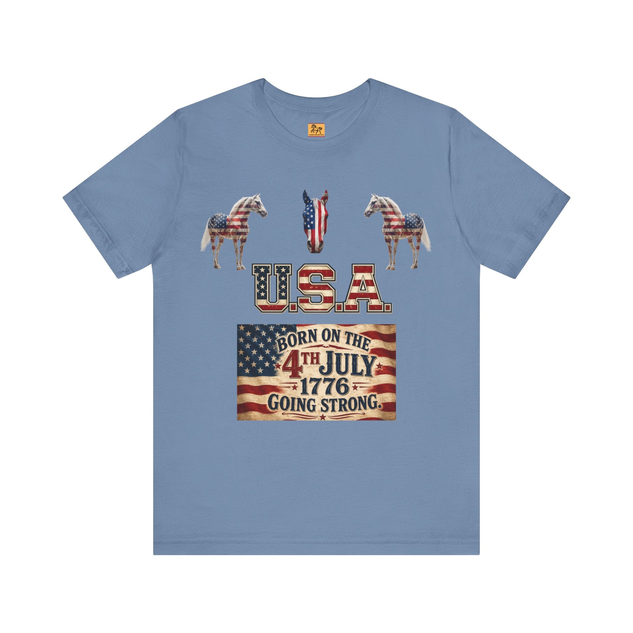 USA Born on the 4th of July 1776 Independence Day Patriotic T-Shirt | American Horse Tee