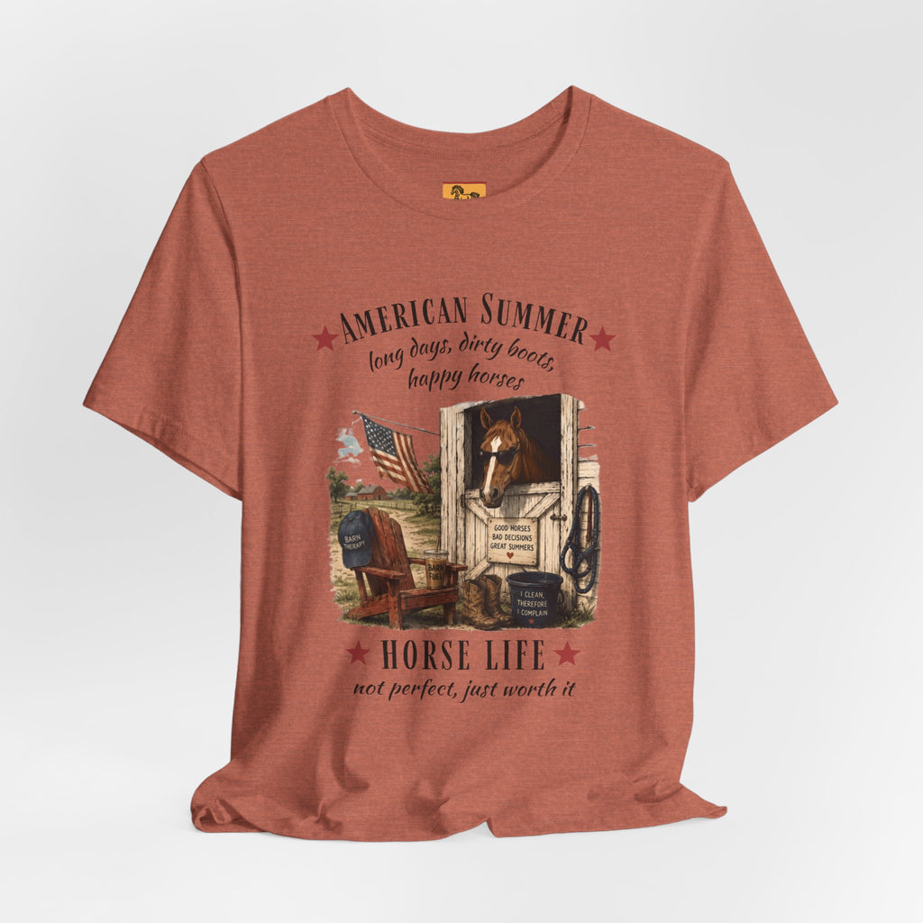 Horse Life American Summer T-Shirt | Rustic Equestrian Vintage Tee