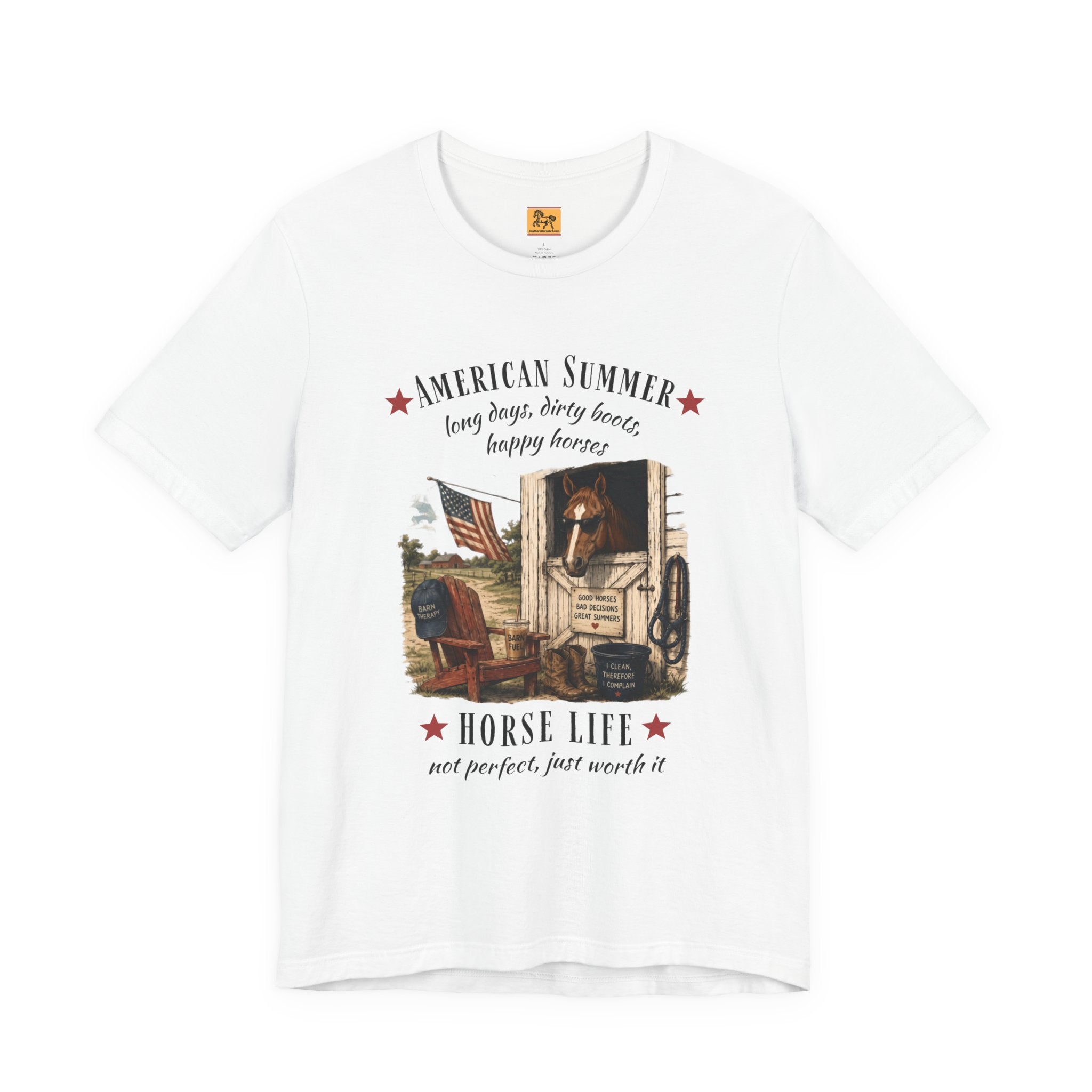 Horse Life American Summer rustic vintage equestrian t-shirt, unisex western tee for cowboys cowgirls and horse lovers