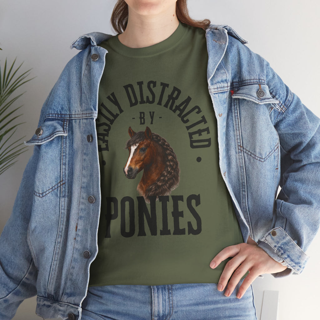"Easily Distracted by Ponies" Equestrian T-Shirt | Funny Horse Lover Tee