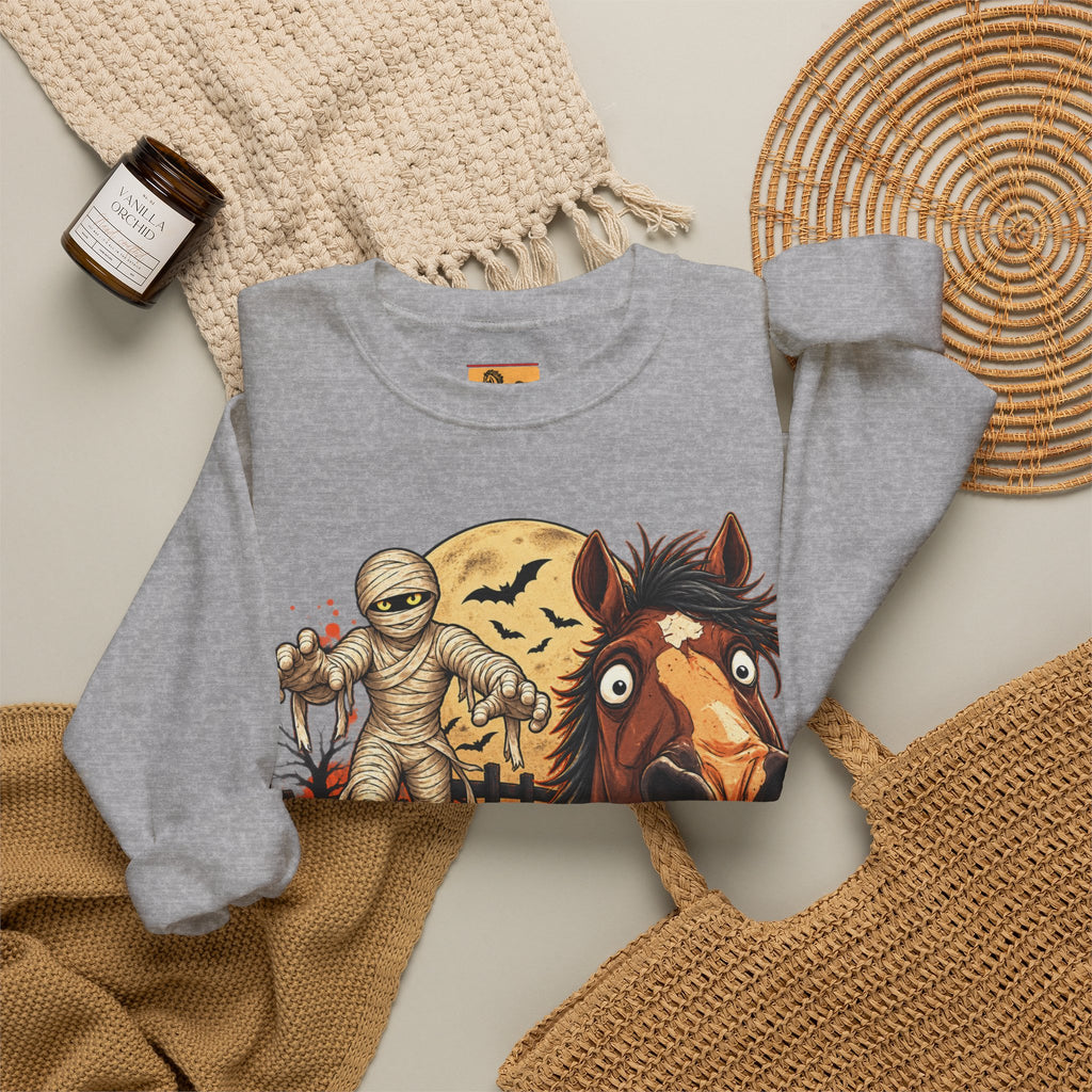 Mummy! Spooky Horse Halloween Sweatshirt Funny Haunted Pony Crewneck