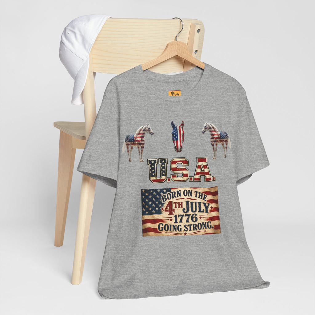 USA Born on the 4th of July 1776 Independence Day Patriotic T-Shirt | American Horse Tee