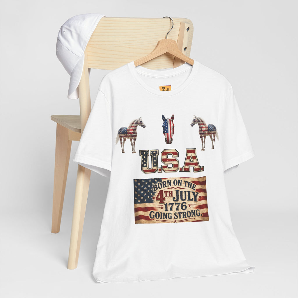 USA Born on the 4th of July 1776 Independence Day Patriotic T-Shirt | American Horse Tee