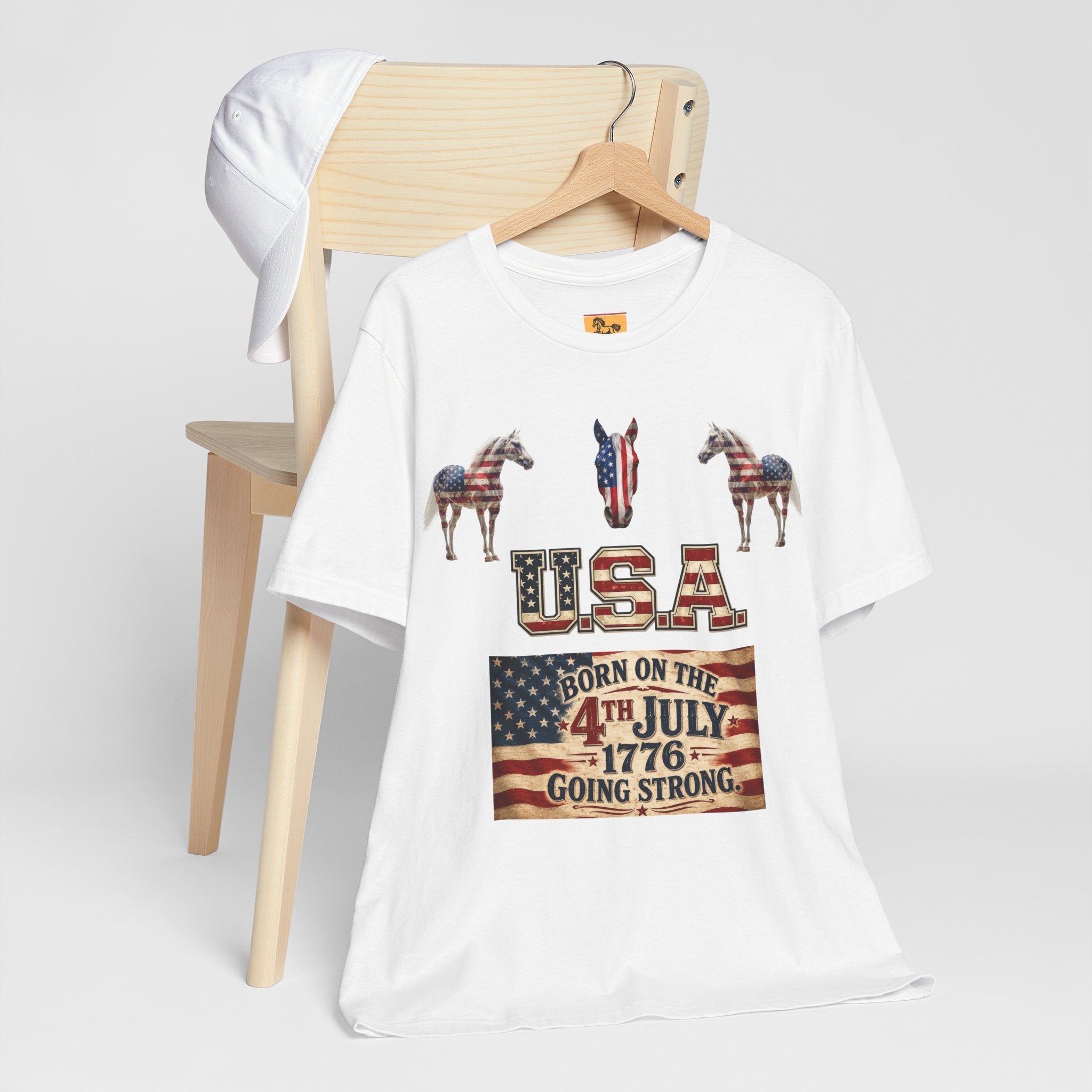 USA Born on the 4th of July 1776 Independence Day Patriotic T-Shirt | American Horse Tee