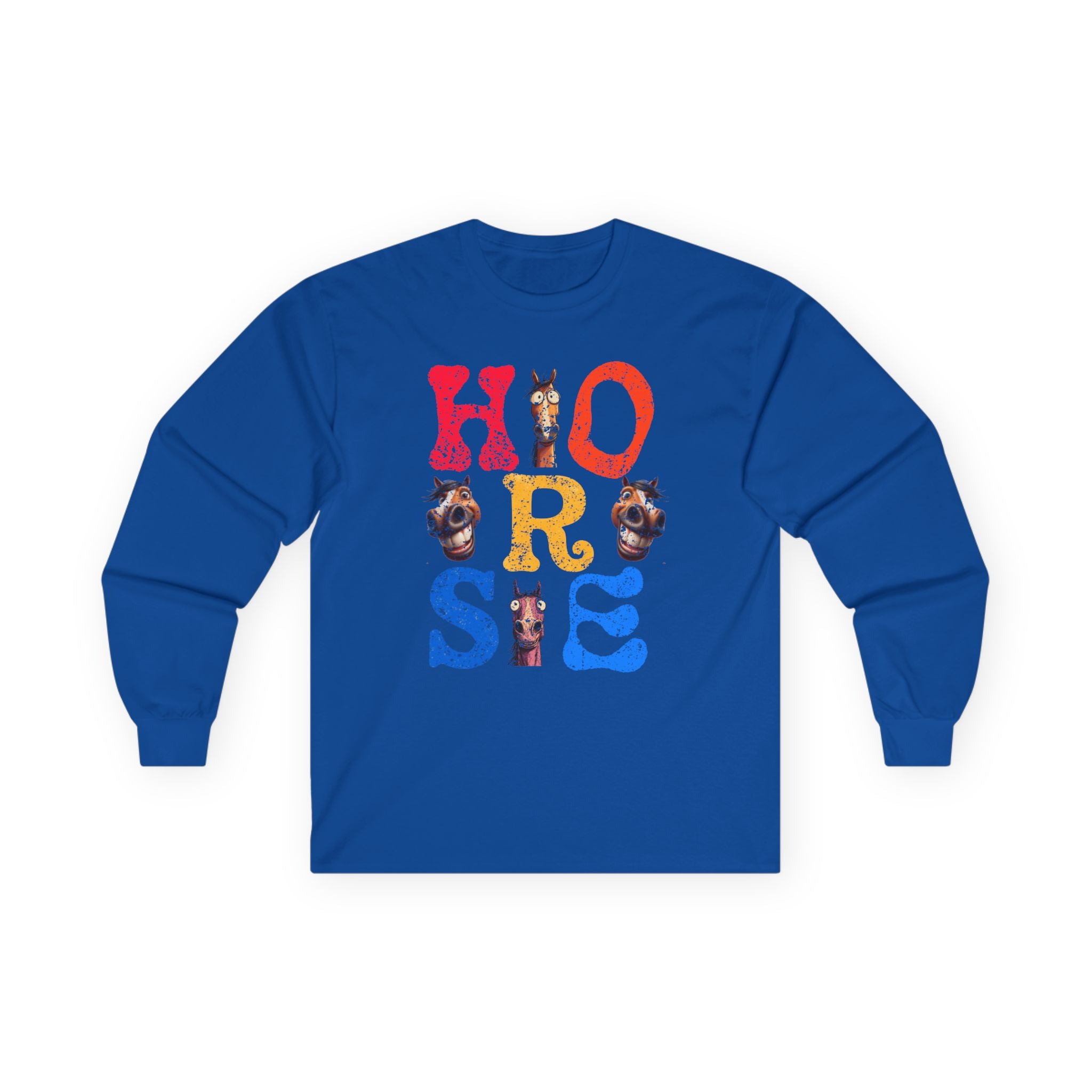 Illustrated "Horse" Lettering Design Long Sleeve T-Shirt | Equestrian Typography Tee