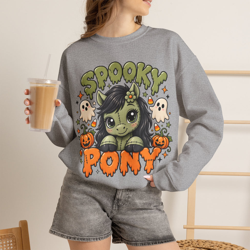 Spooky Pony Cute Halloween Sweatshirt Kawaii Stitched Pony Crewneck
