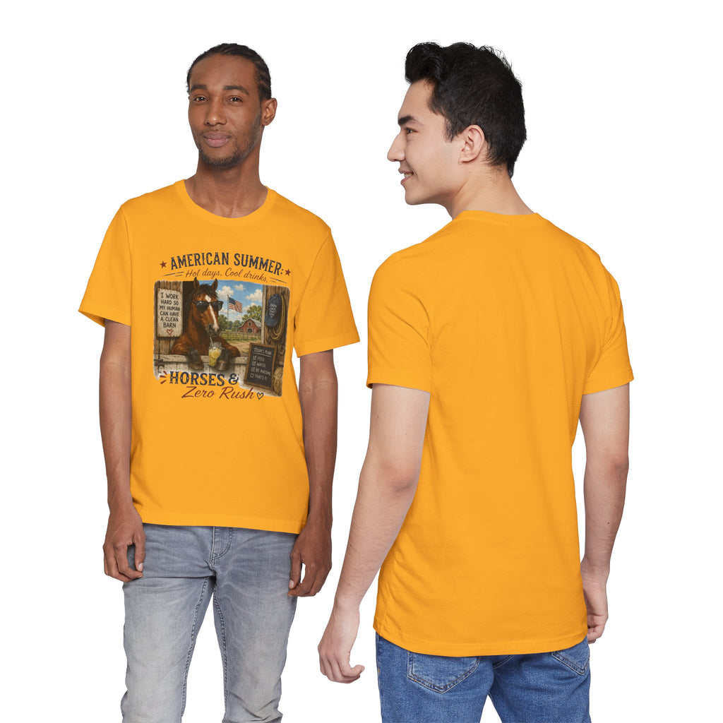 American Summer Horses T-Shirt | "Horses & Zero Rush" Vintage Farm Tee