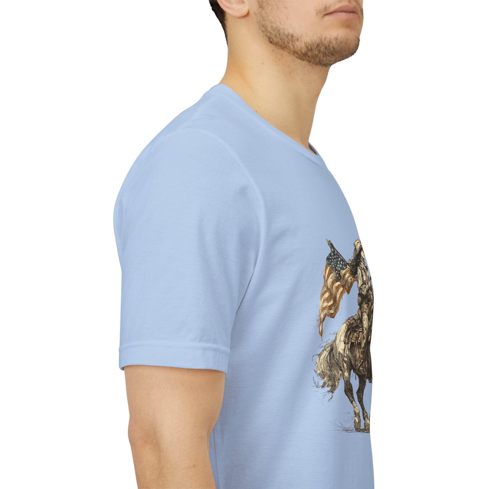 USA Flag & Cowgirl Rider T-Shirt | Patriotic Cowgirl on Horse Graphic Tee