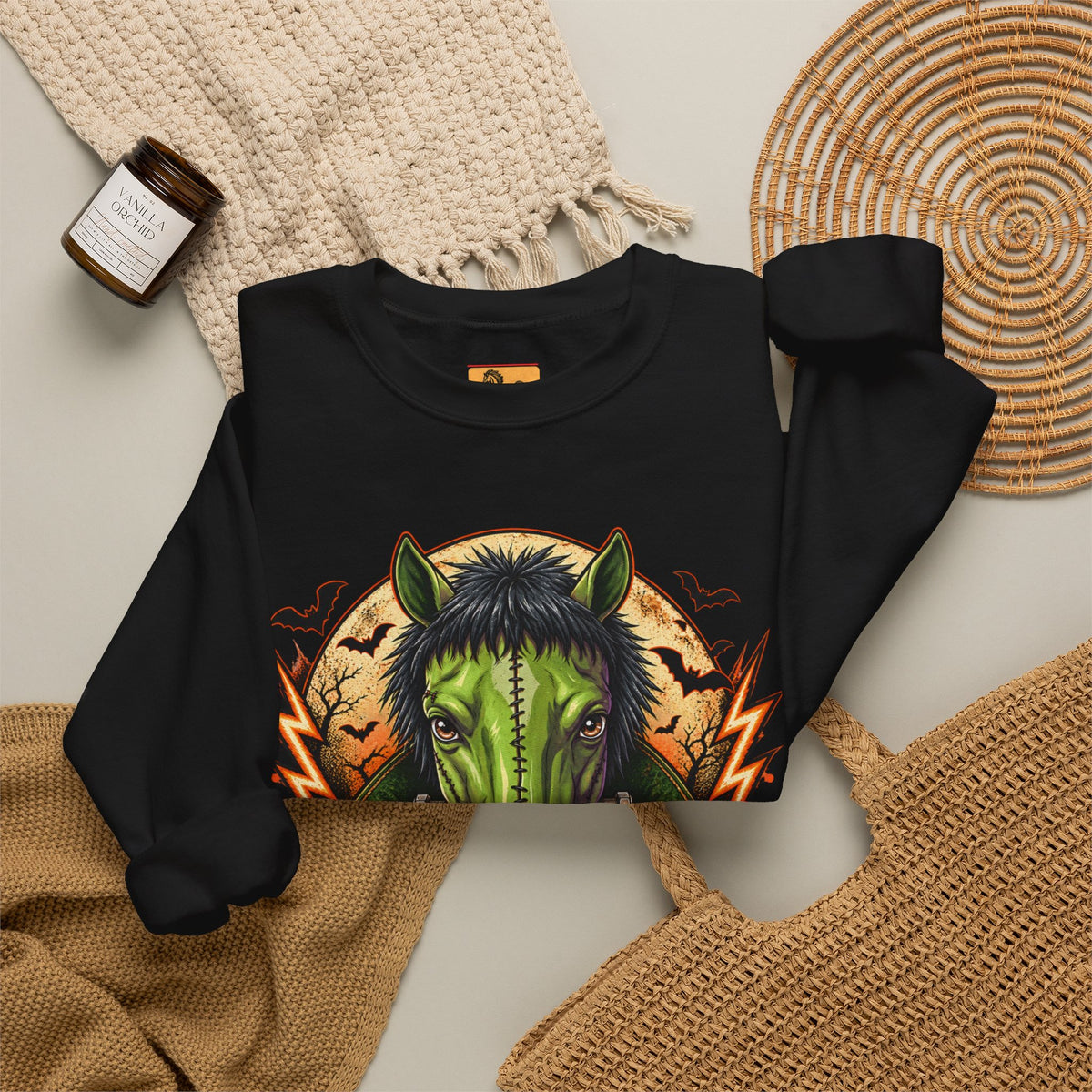 Franken-Pony Halloween Sweatshirt, Mad Science Monster Horse Crewneck