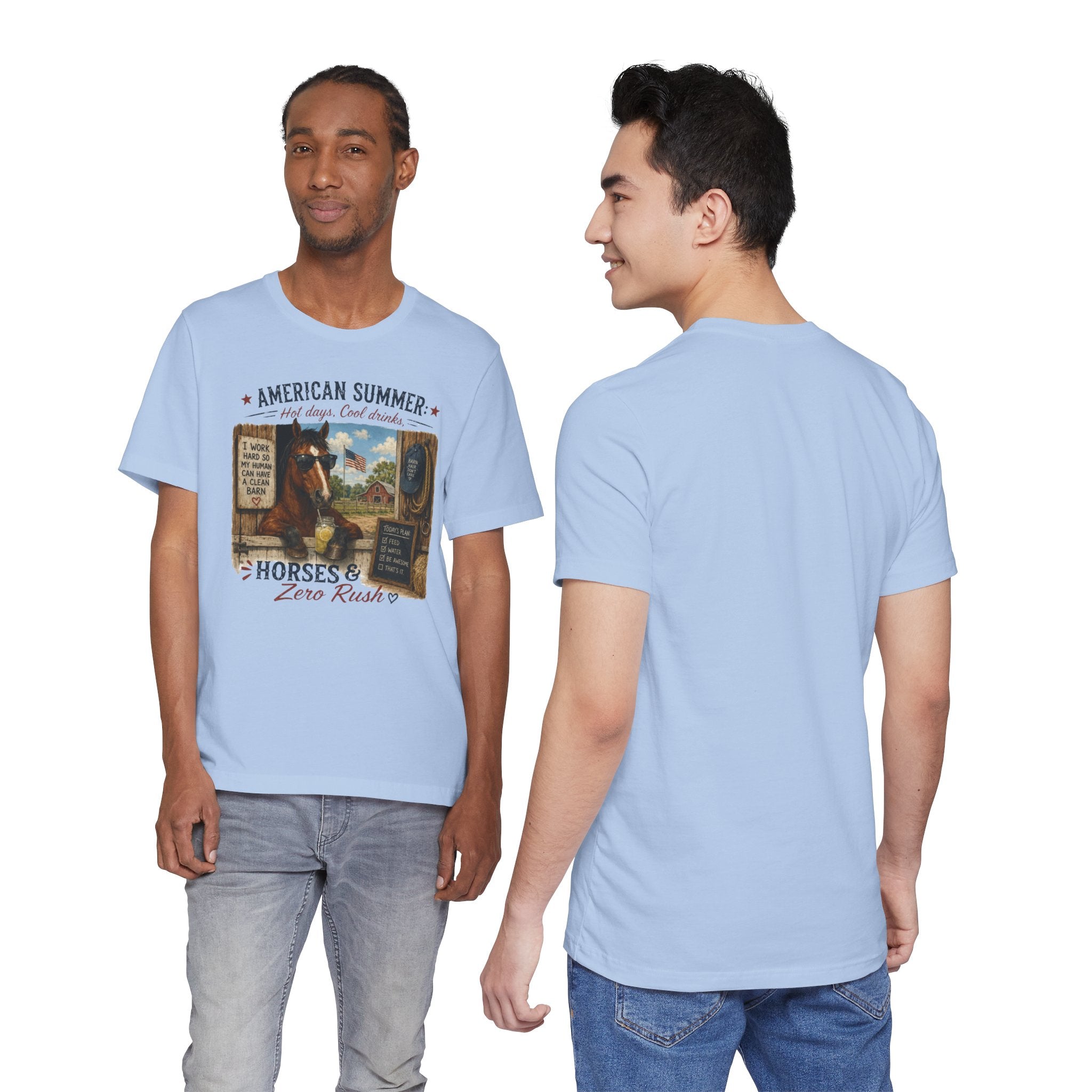 American Summer Horses T-Shirt | "Horses & Zero Rush" Vintage Farm Tee