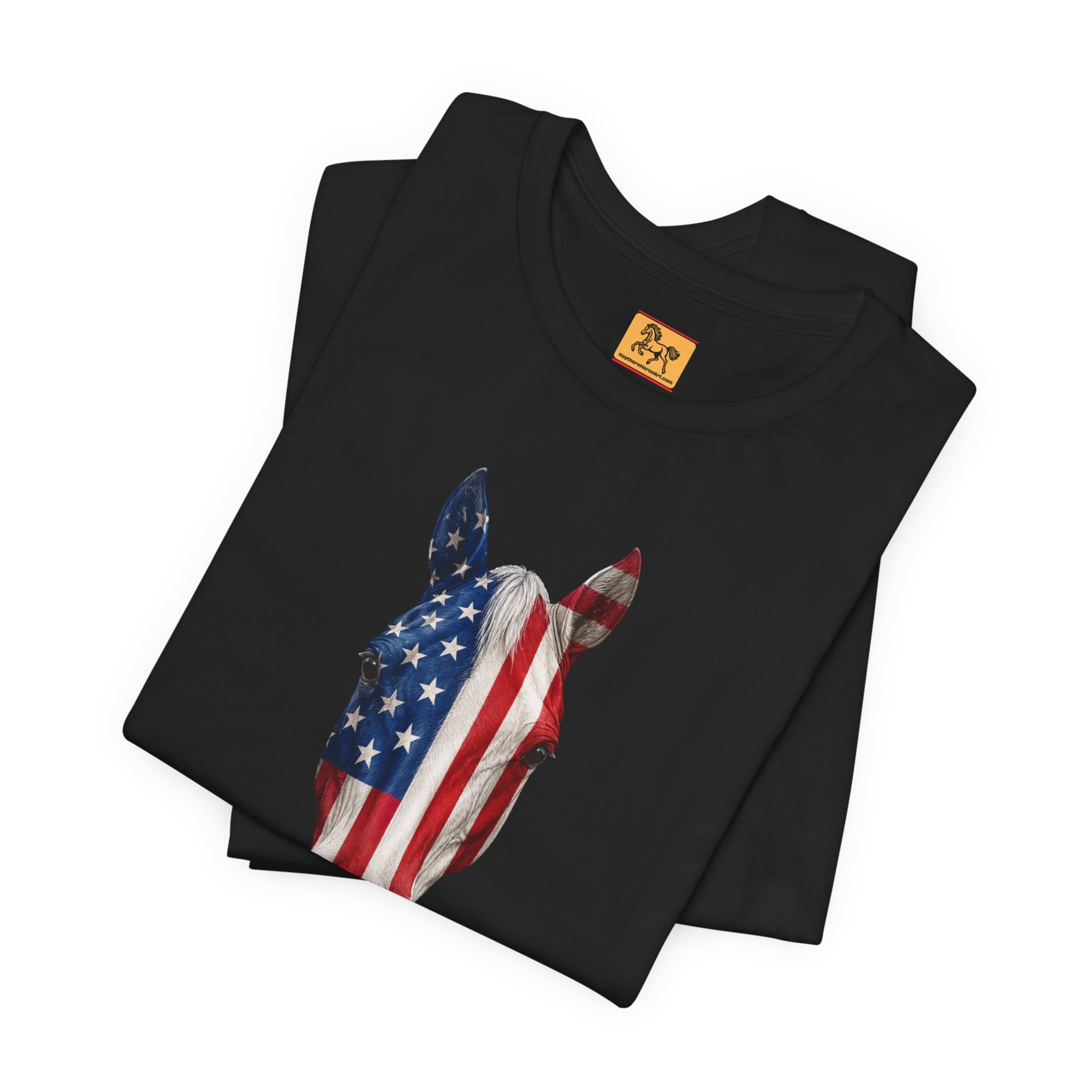 American Flag Horse Head Tee | Patriotic Equestrian T-Shirt for 4th of July
