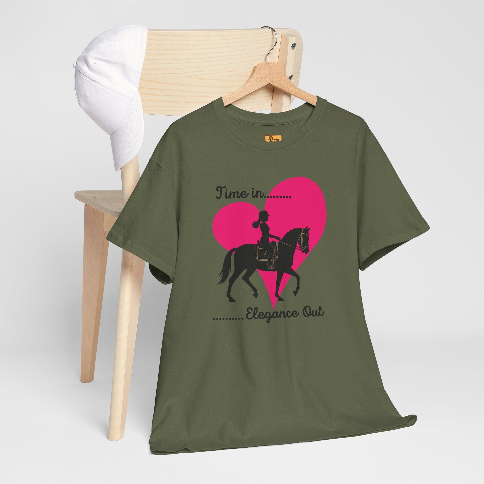 Time In, Elegance Out Equestrian T-Shirt Dressage & Horse Training Graphic Heart Tee