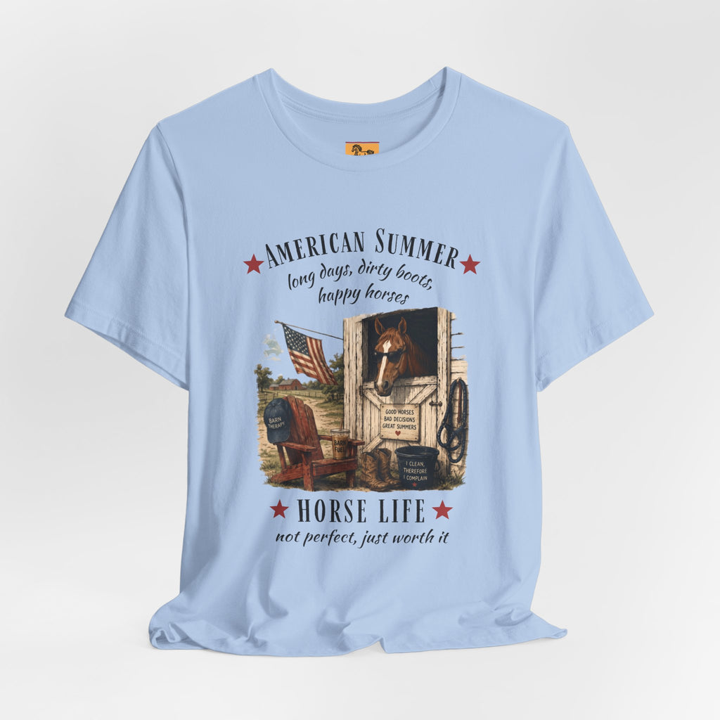 Horse Life American Summer T-Shirt | Rustic Equestrian Vintage Tee