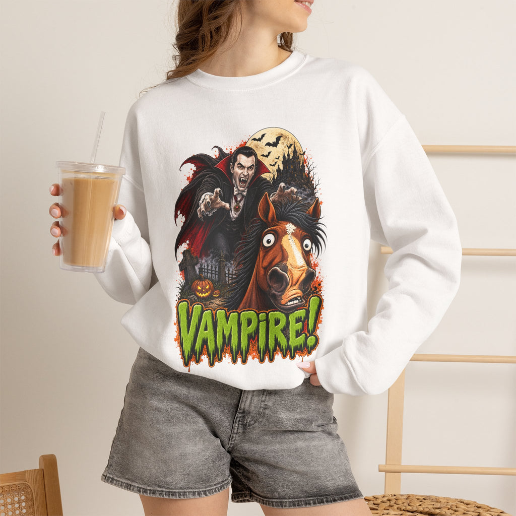 Vampire! Spooky Horse Halloween Sweatshirt Funny Haunted Pony Crewneck