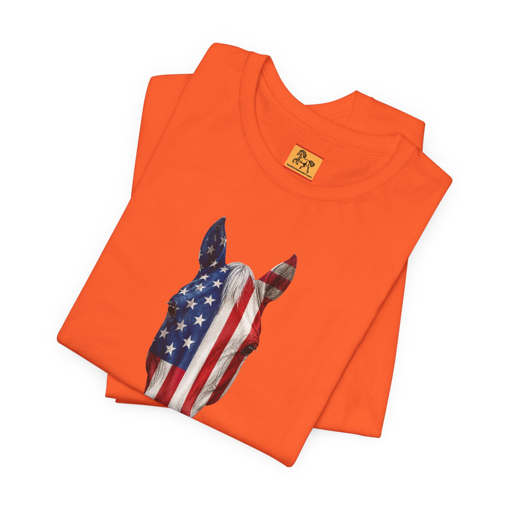 American Flag Horse Head Tee | Patriotic Equestrian T-Shirt for 4th of July