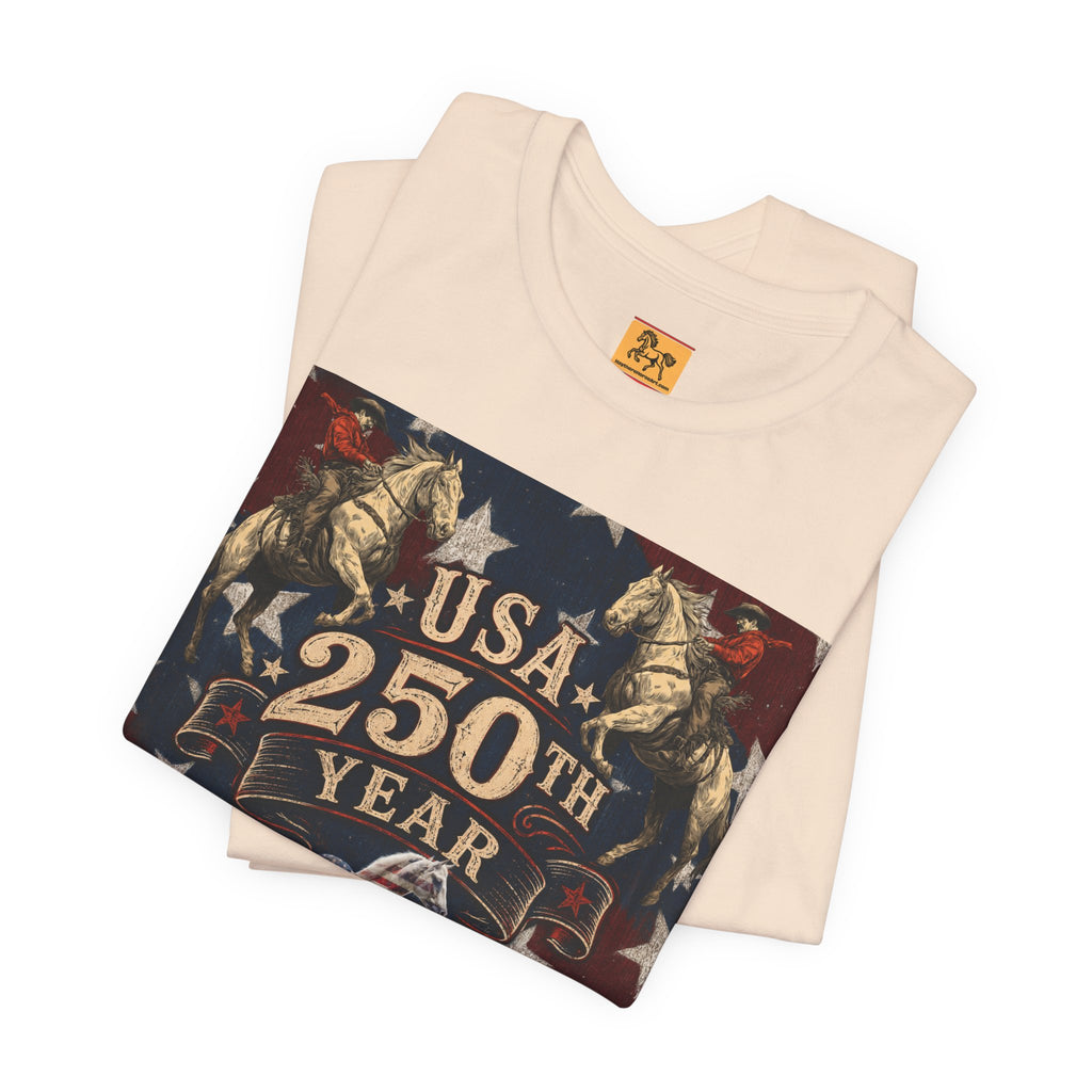 USA 250th Anniversary "Built on Horseback" Patriotic T-Shirt | American Equestrian Tee