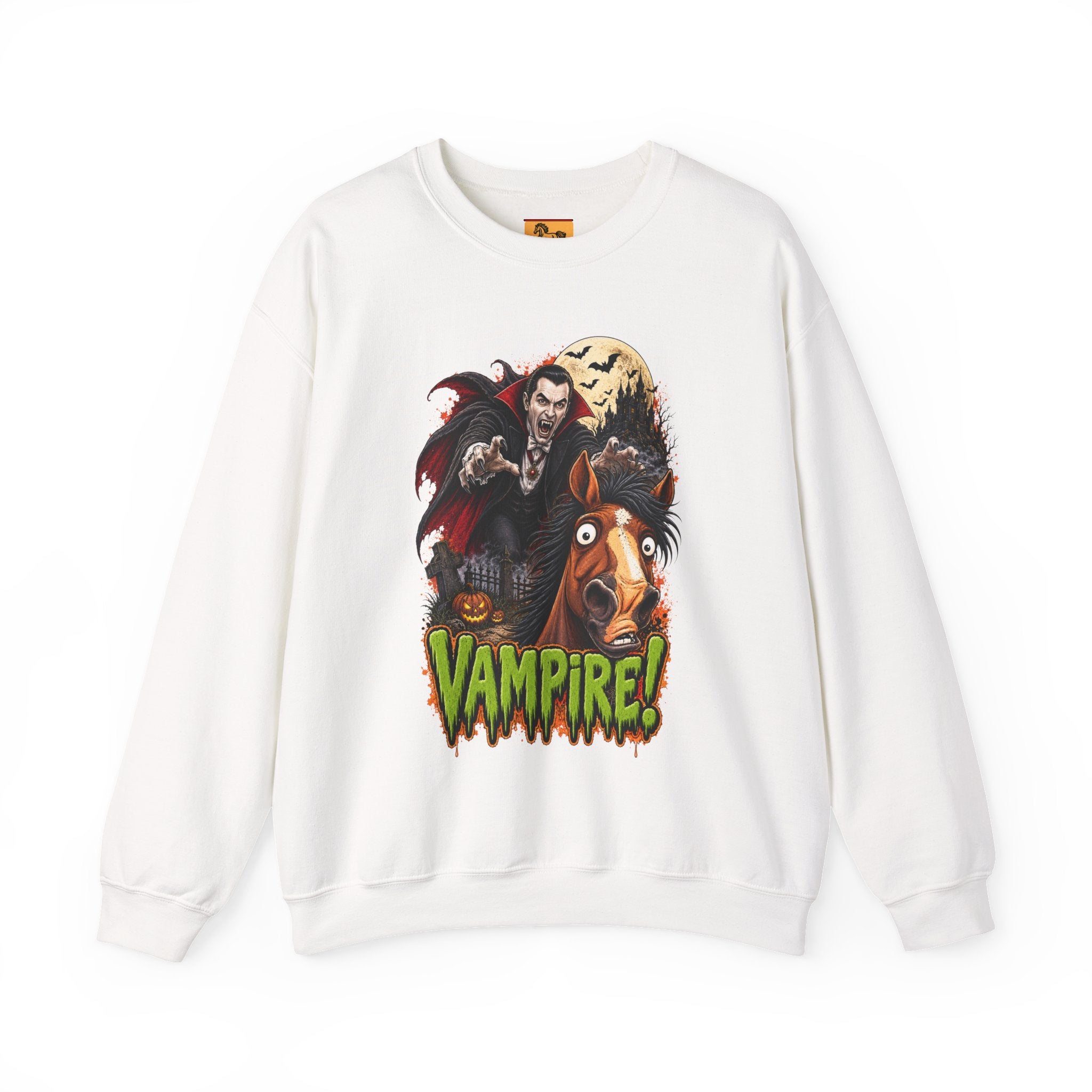 Vampire! Spooky Horse Halloween Sweatshirt Funny Haunted Pony Crewneck