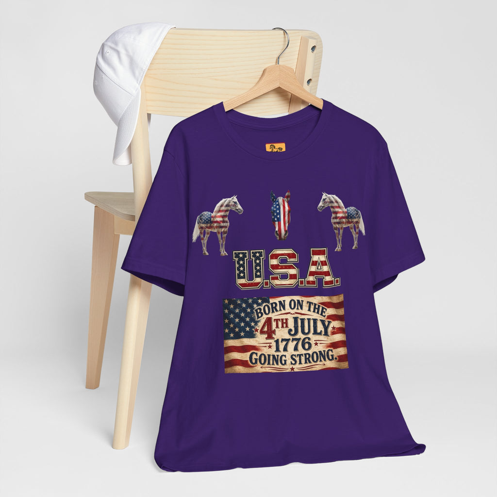 USA Born on the 4th of July 1776 Independence Day Patriotic T-Shirt | American Horse Tee