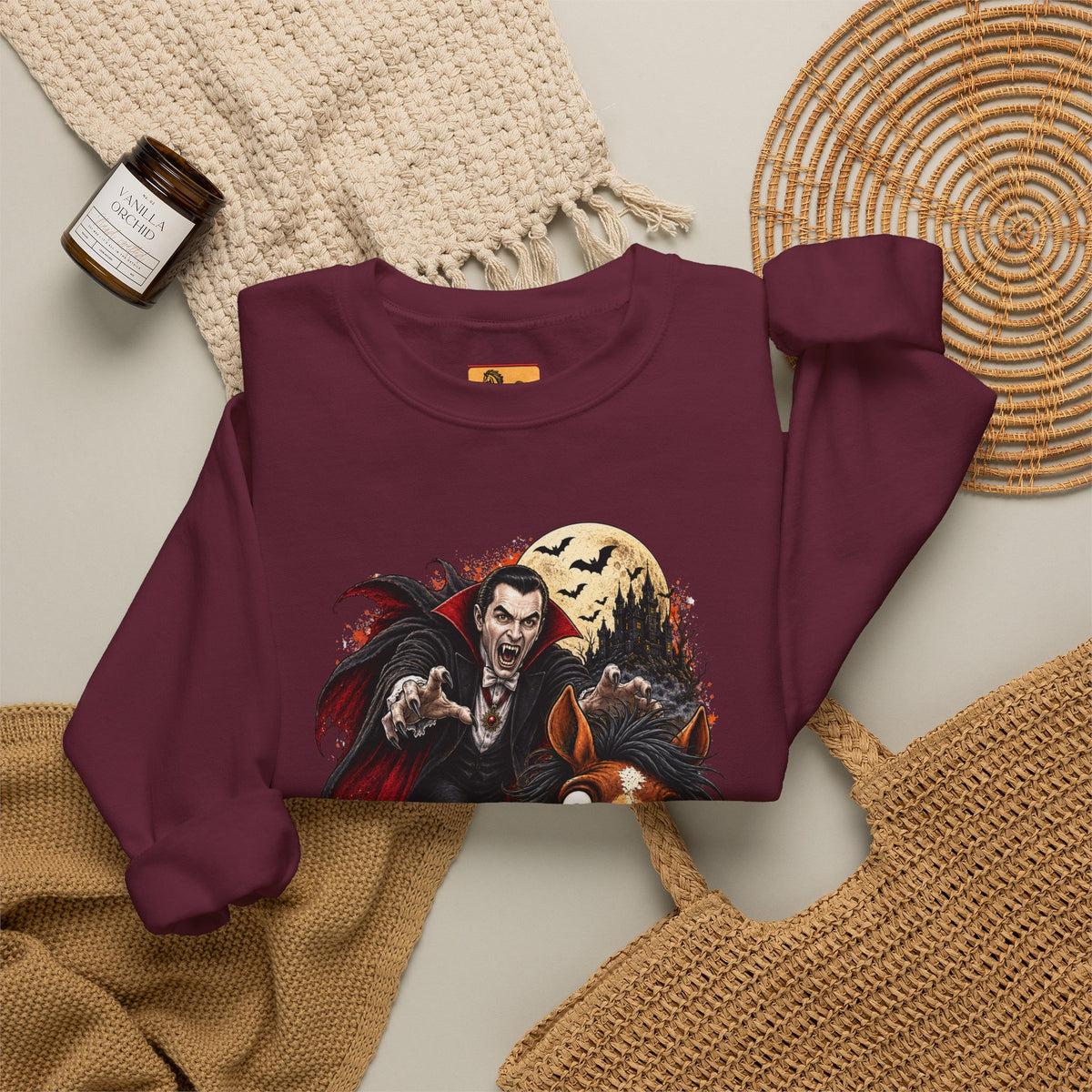 Vampire! Spooky Horse Halloween Sweatshirt Funny Haunted Pony Crewneck
