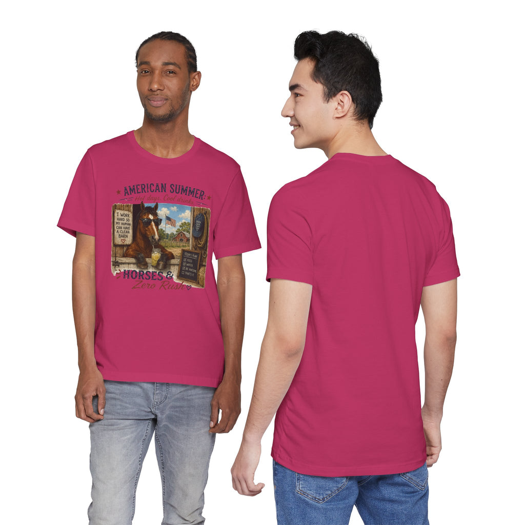 American Summer Horses T-Shirt | "Horses & Zero Rush" Vintage Farm Tee