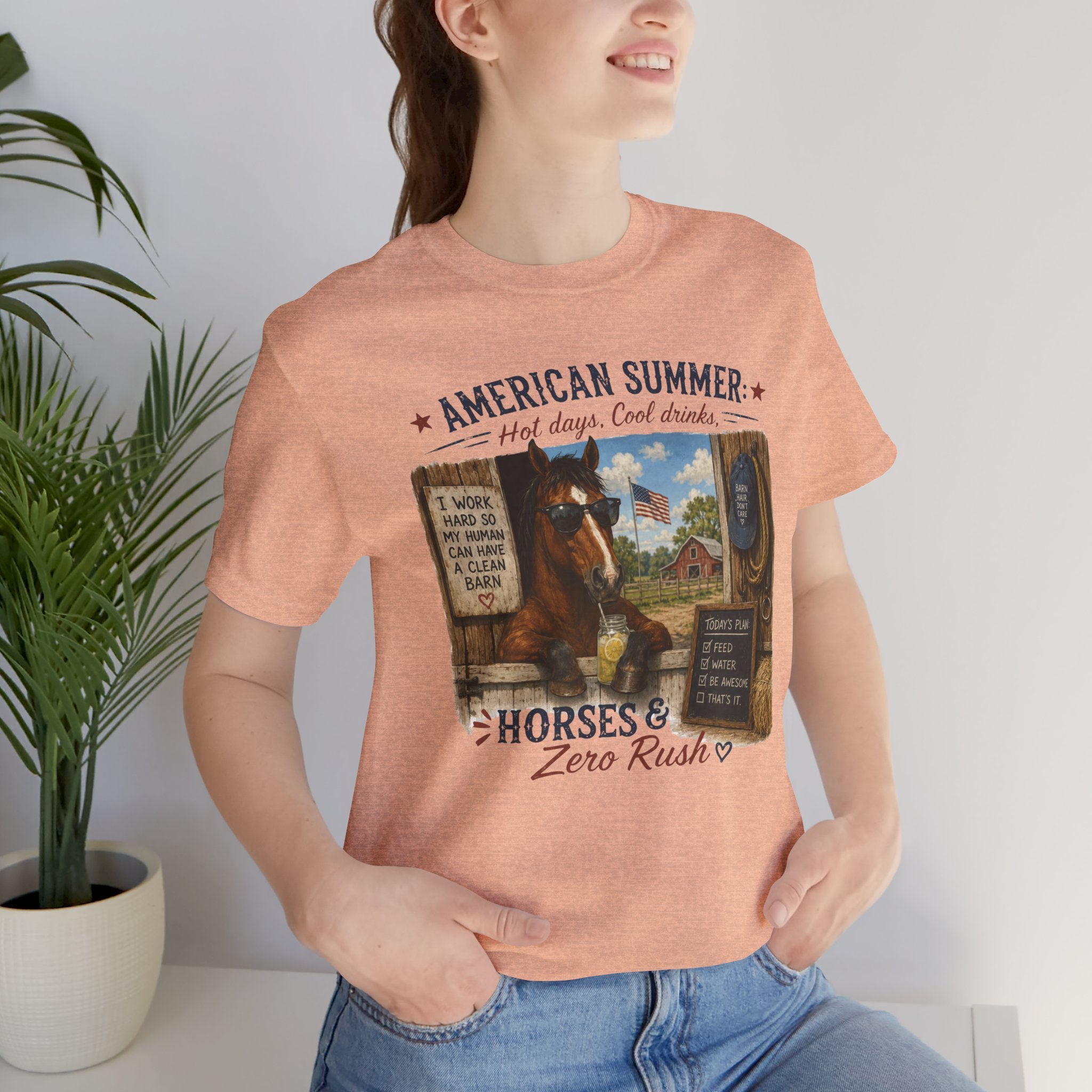 American Summer Horses T-Shirt | "Horses & Zero Rush" Vintage Farm Tee