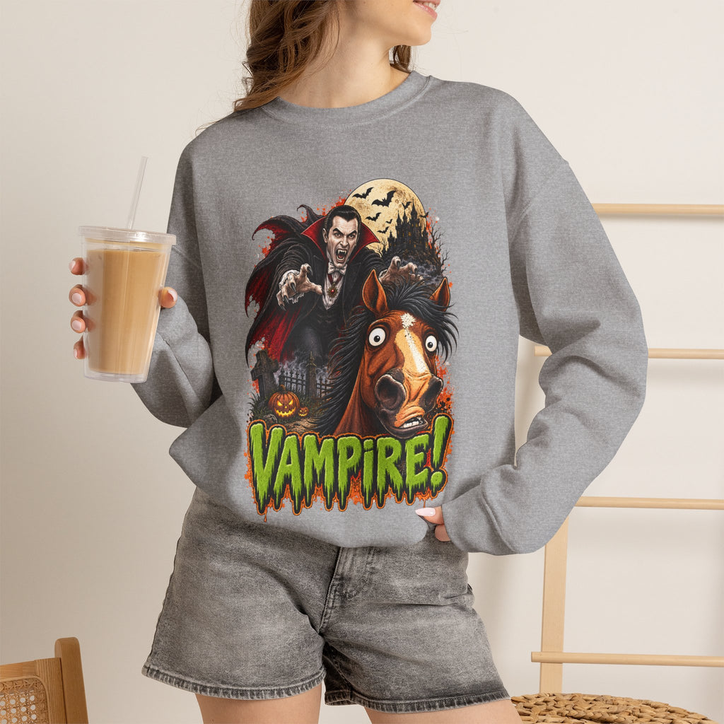 Vampire! Spooky Horse Halloween Sweatshirt Funny Haunted Pony Crewneck