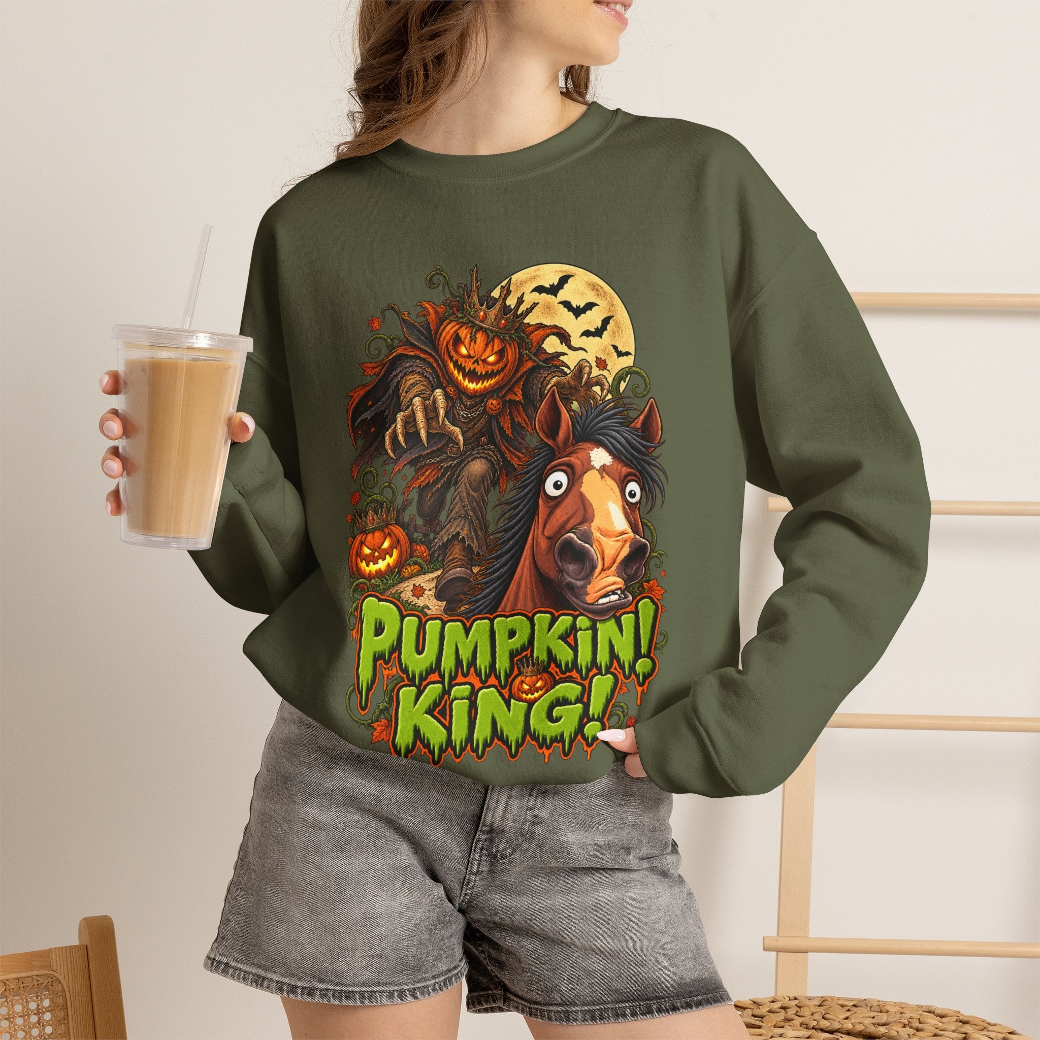 Pumpkin King! Spooky Horse Halloween Sweatshirt Funny Haunted Pony Crewneck