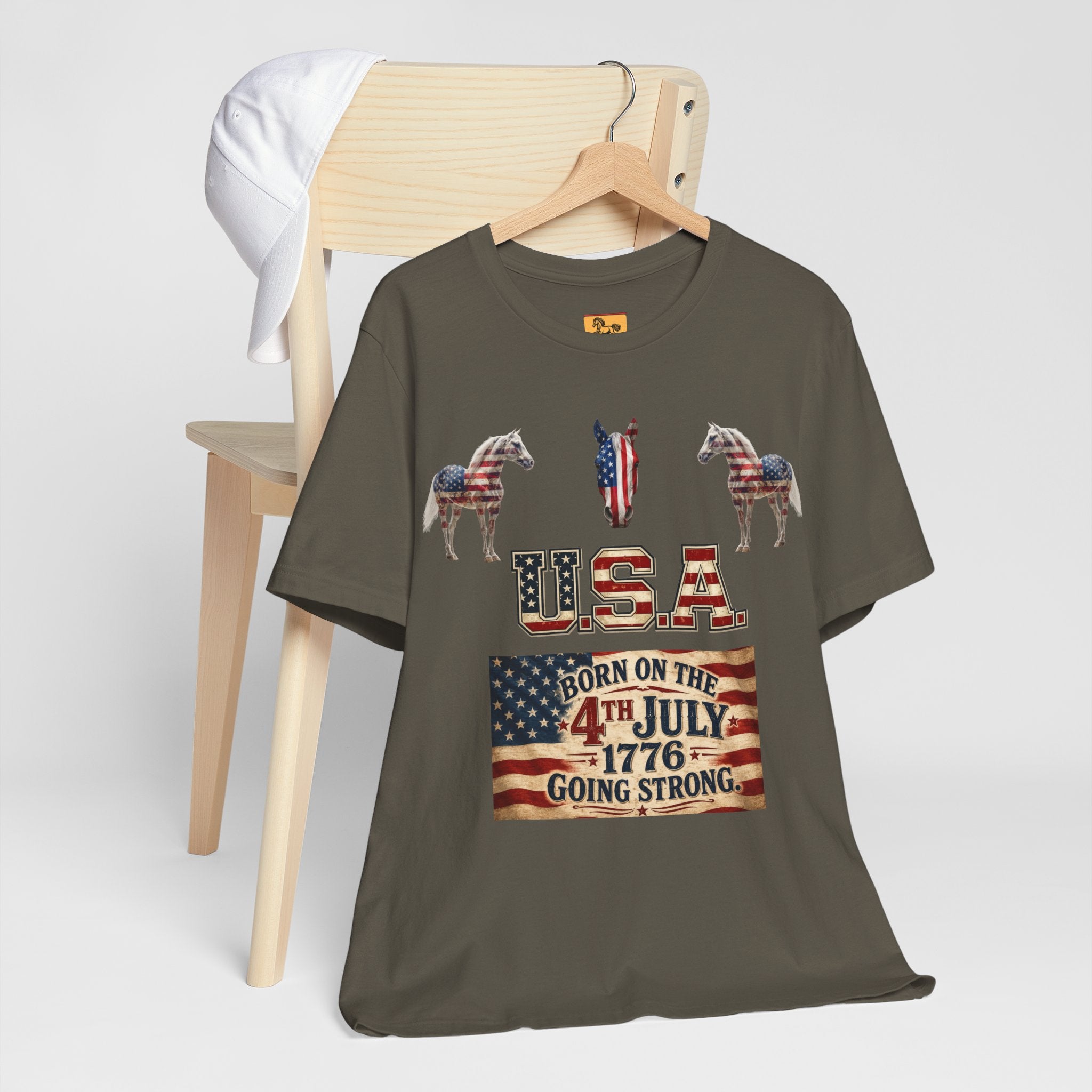 USA Born on the 4th of July 1776 Independence Day Patriotic T-Shirt | American Horse Tee