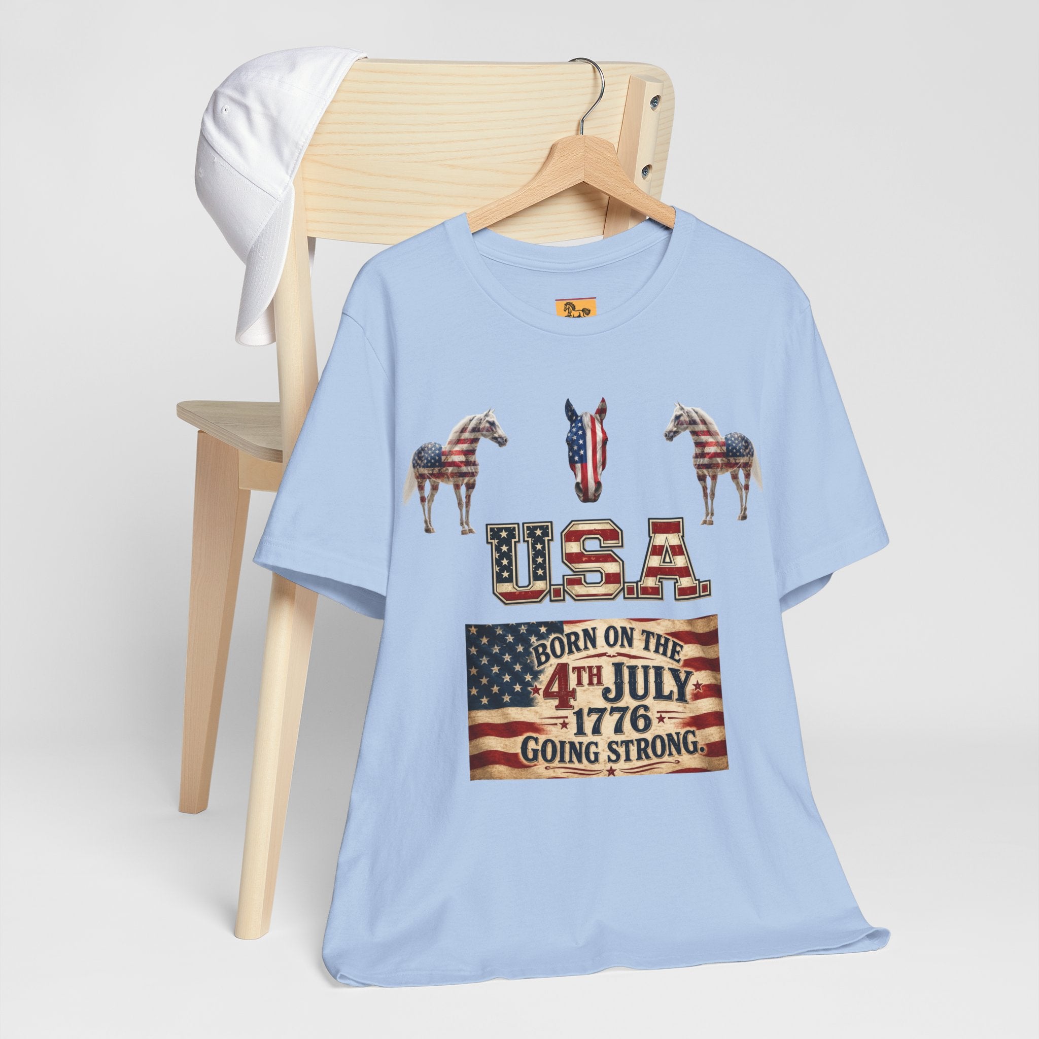 USA Born on the 4th of July 1776 Independence Day Patriotic T-Shirt | American Horse Tee