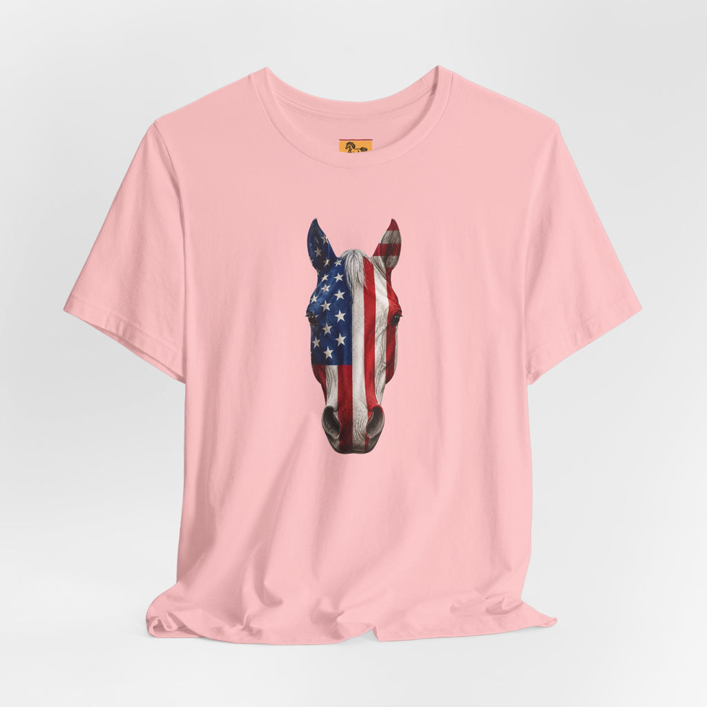 American Flag Horse Head Tee | Patriotic Equestrian T-Shirt for 4th of July