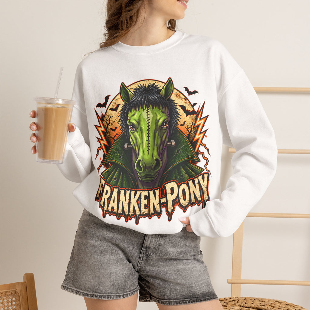 Franken-Pony Halloween Sweatshirt, Mad Science Monster Horse Crewneck