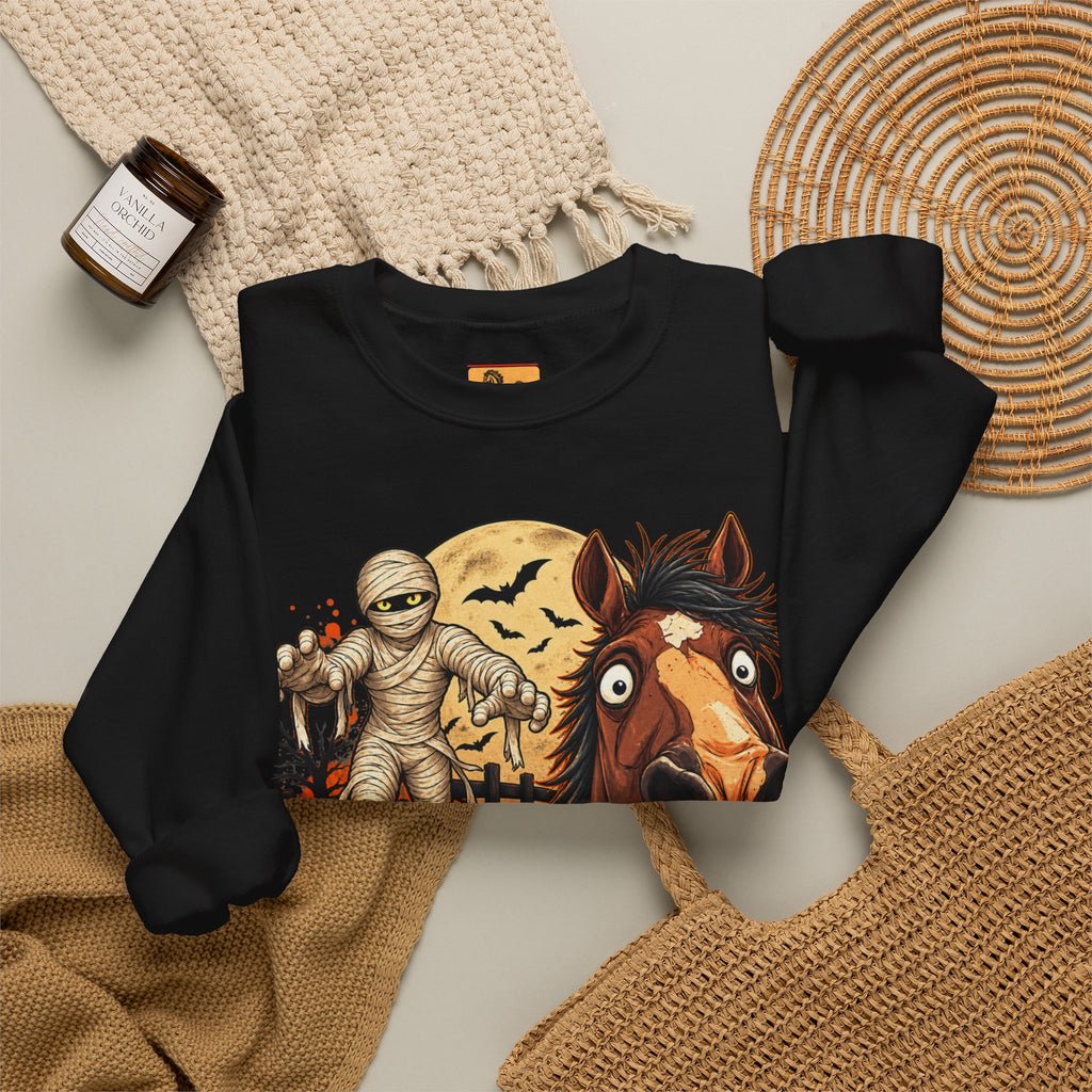 Mummy! Spooky Horse Halloween Sweatshirt Funny Haunted Pony Crewneck