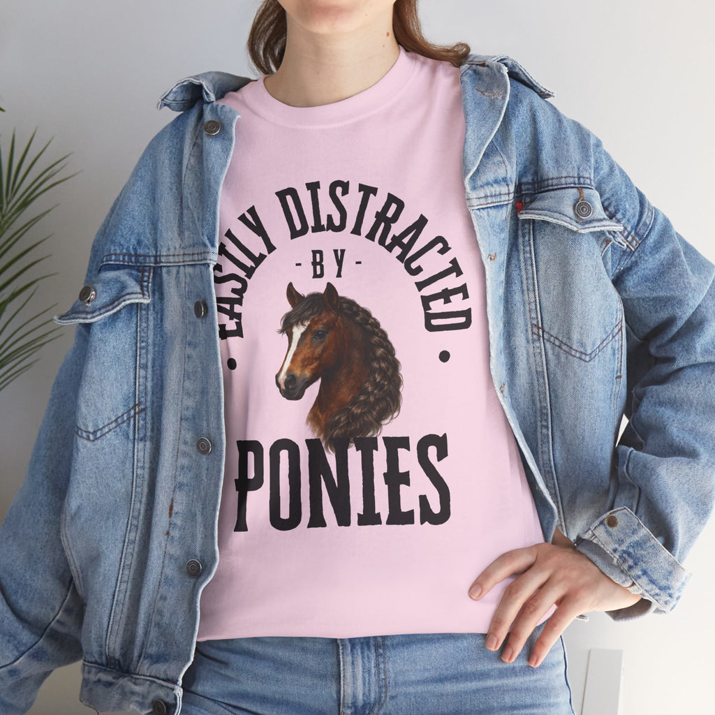 "Easily Distracted by Ponies" Equestrian T-Shirt | Funny Horse Lover Tee