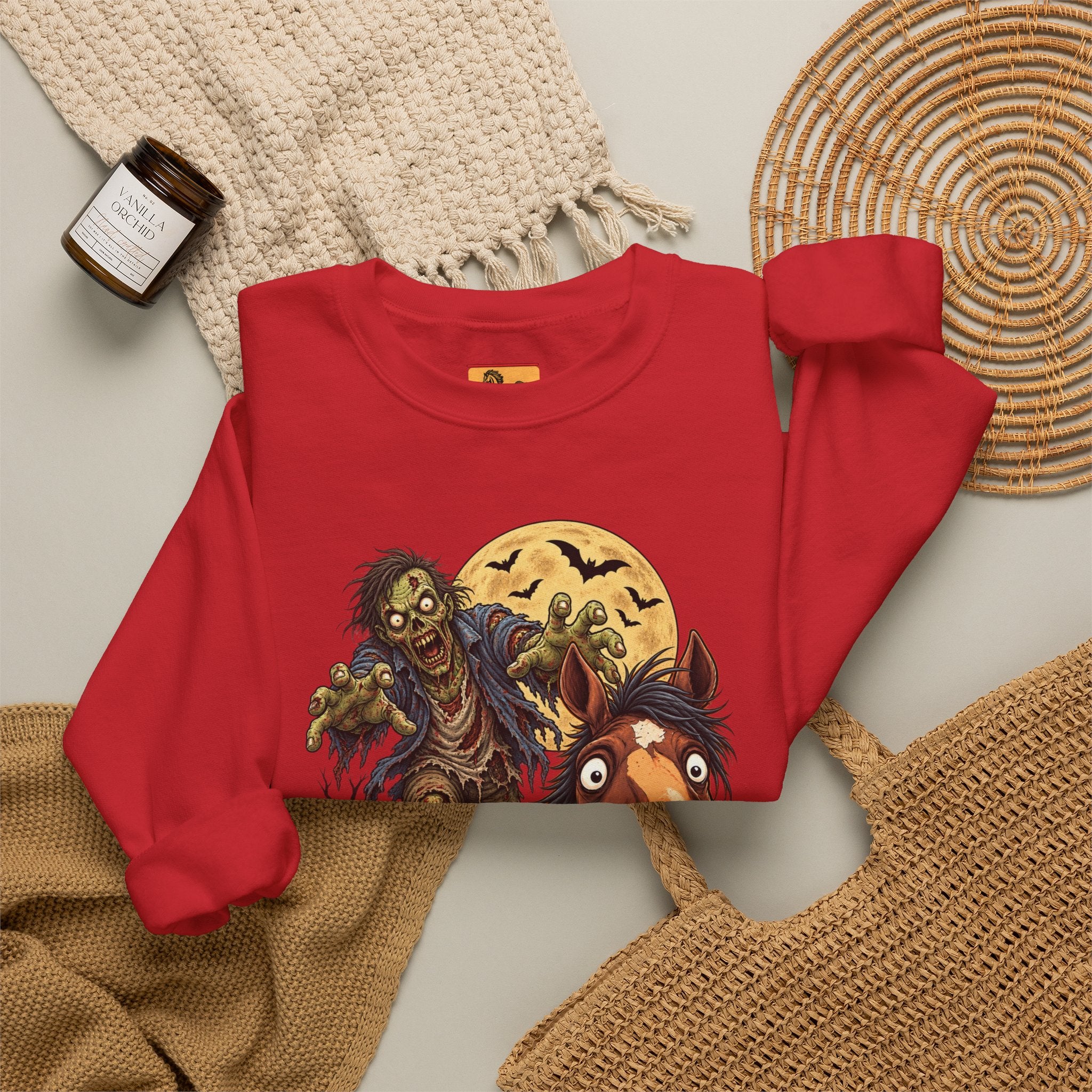 Zombie! Spooky Horse Halloween Sweatshirt Funny Haunted Pony Crewneck