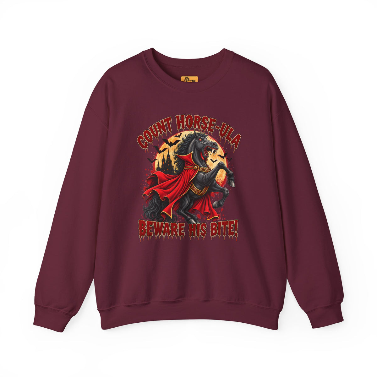 Count Horse-ula Halloween Sweatshirt Vampire Horse Crewneck, Beware His Bite
