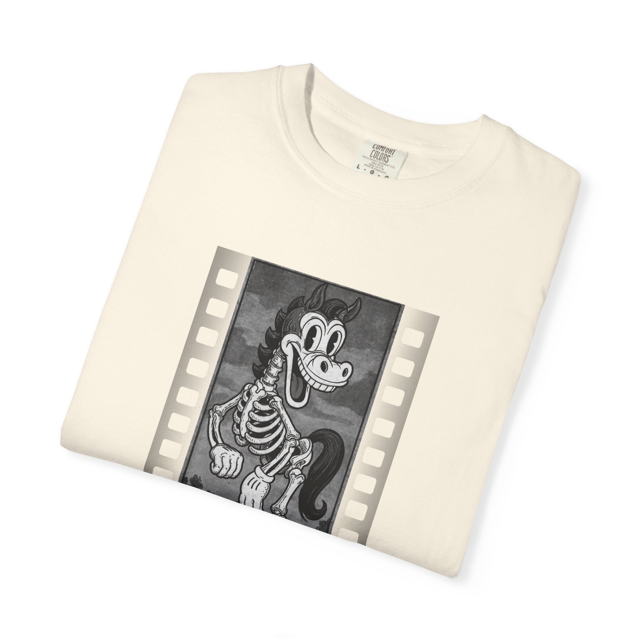Funny Skeleton Horse Halloween T-Shirt Cute Vintage Cartoon Tee Comfort Colors 1717 Retro Film Reel Design