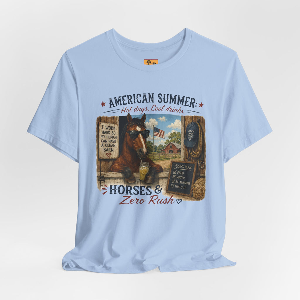 American Summer Horses T-Shirt | "Horses & Zero Rush" Vintage Farm Tee