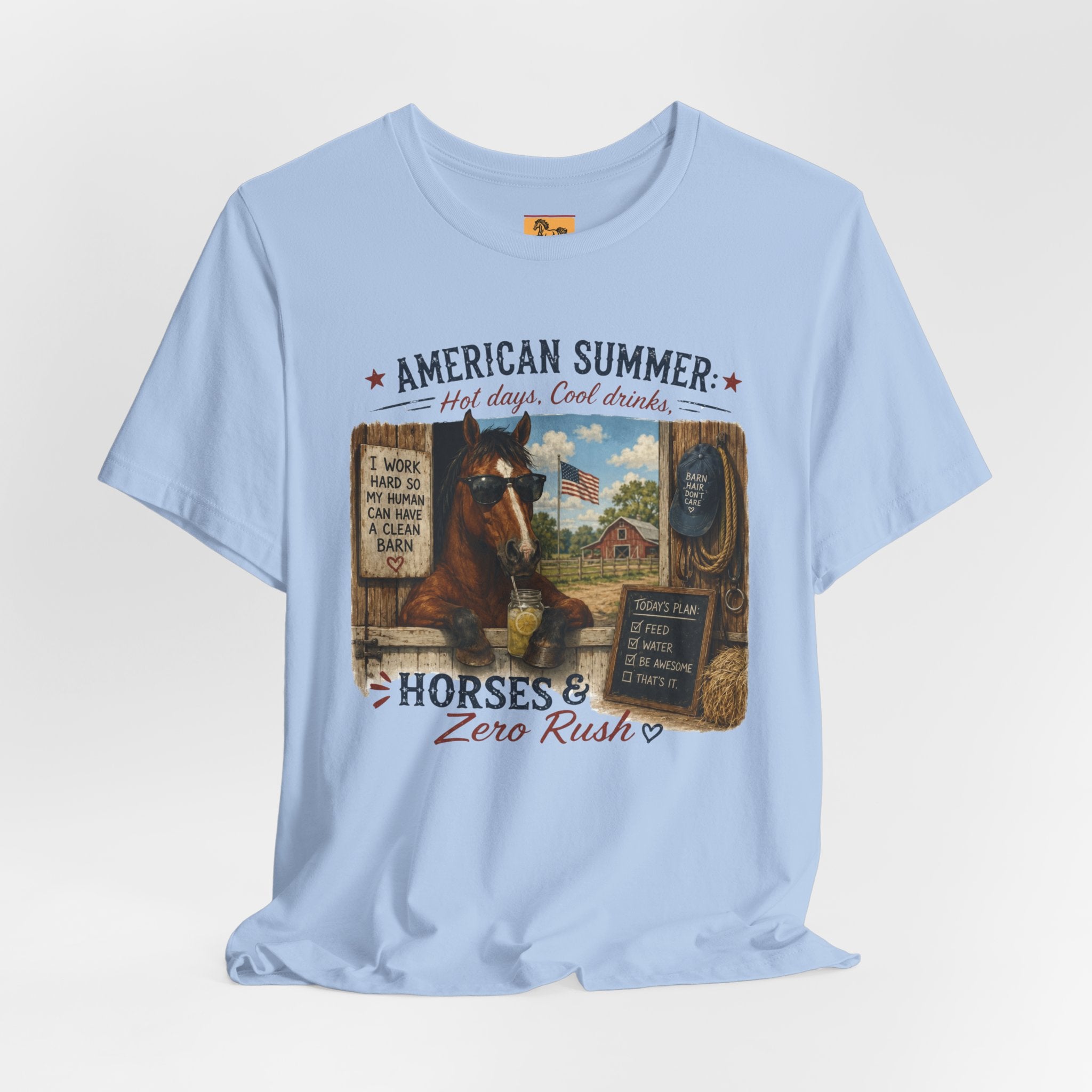 American Summer Horses T-Shirt | "Horses & Zero Rush" Vintage Farm Tee