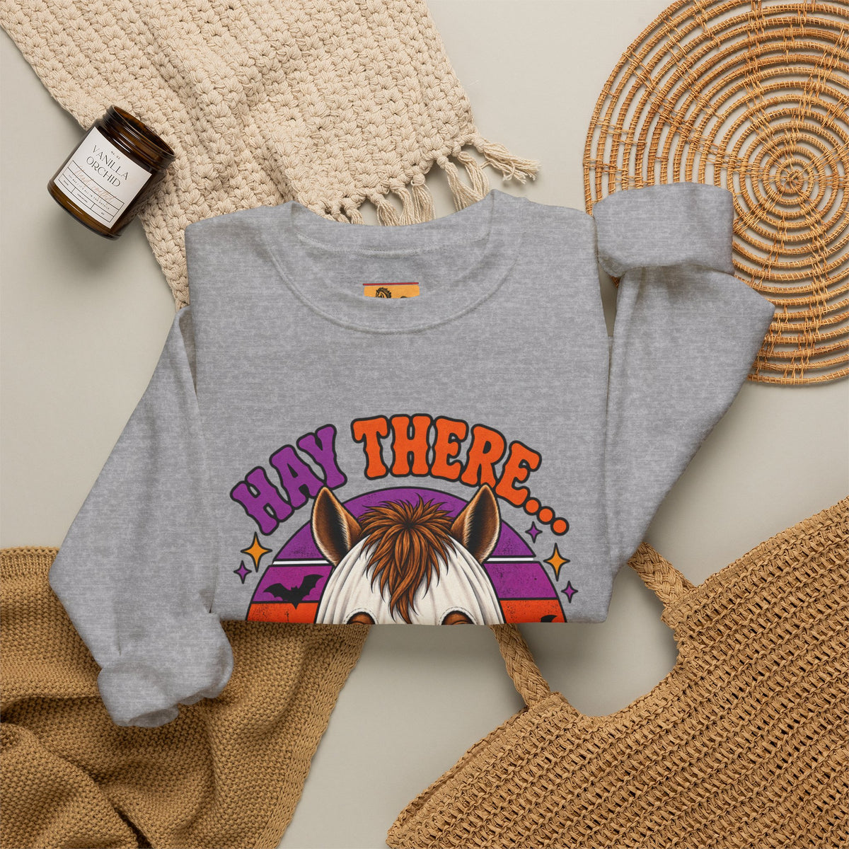 Hay There, It's Spooky Season! Ghost Horse Halloween Sweatshirt Funny Equestrian Crewneck