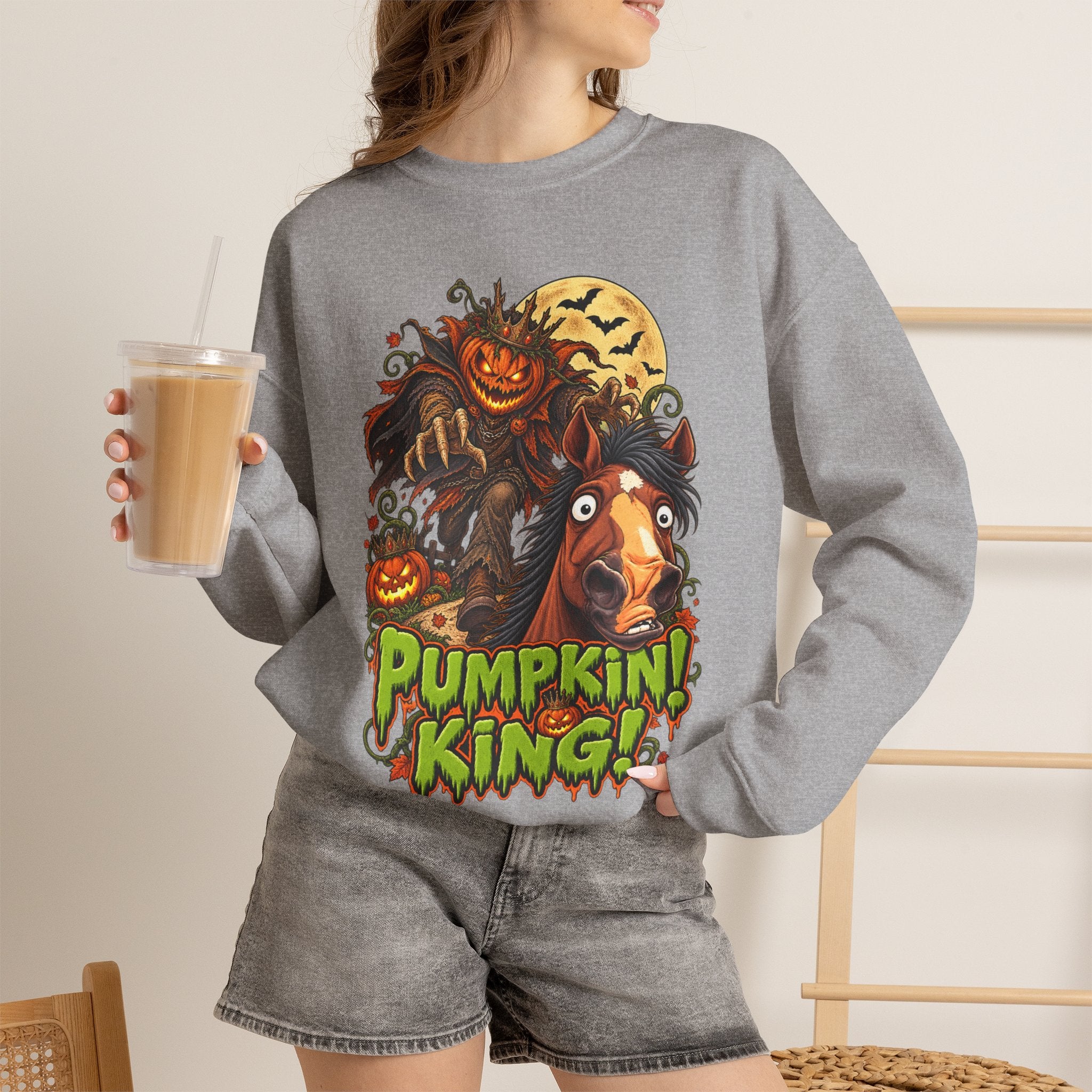 Pumpkin King! Spooky Horse Halloween Sweatshirt Funny Haunted Pony Crewneck