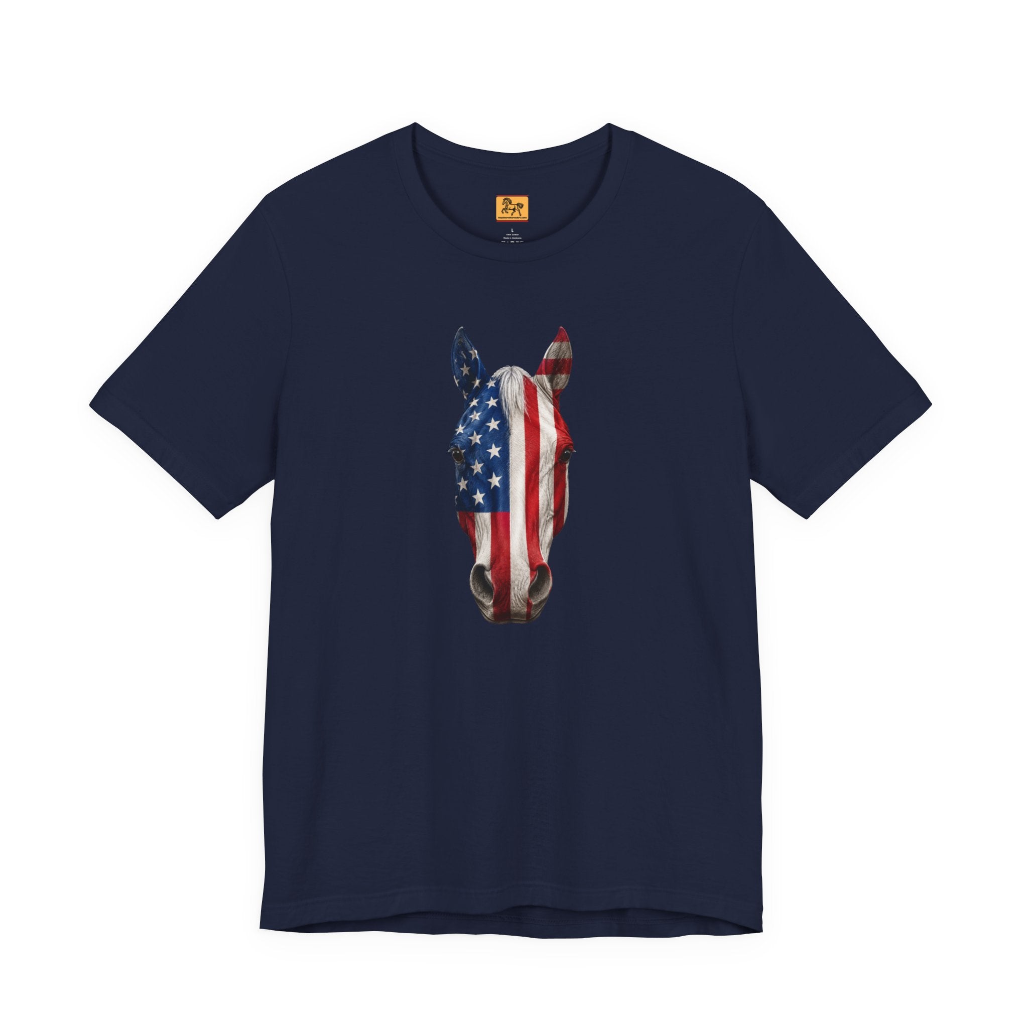 American Flag Horse Head Tee | Patriotic Equestrian T-Shirt for 4th of July