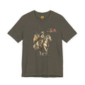 USA Flag & Cowgirl Rider T-Shirt | Patriotic Cowgirl on Horse Graphic Tee